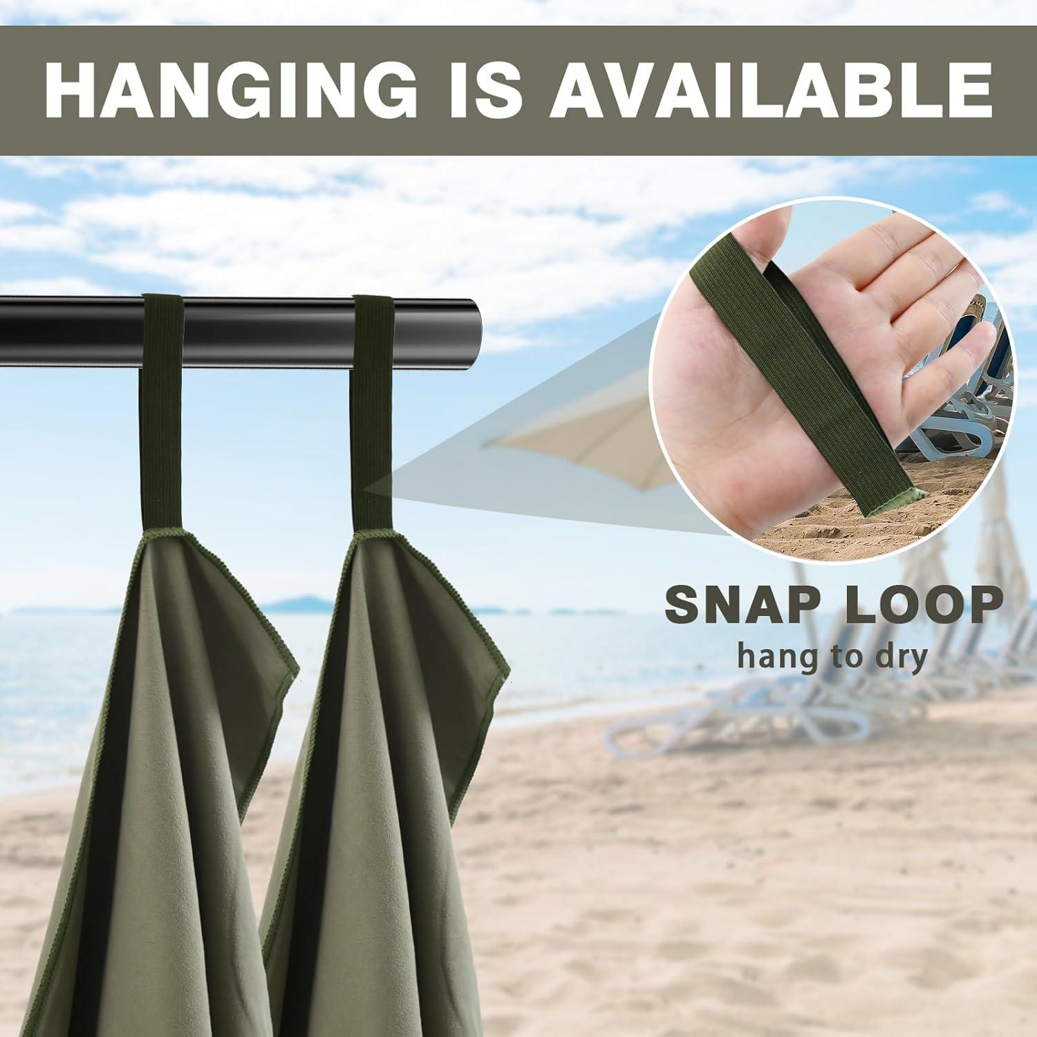 Toalla de Camping Vnoss 3 Tamaños Microfibra Verde Militar