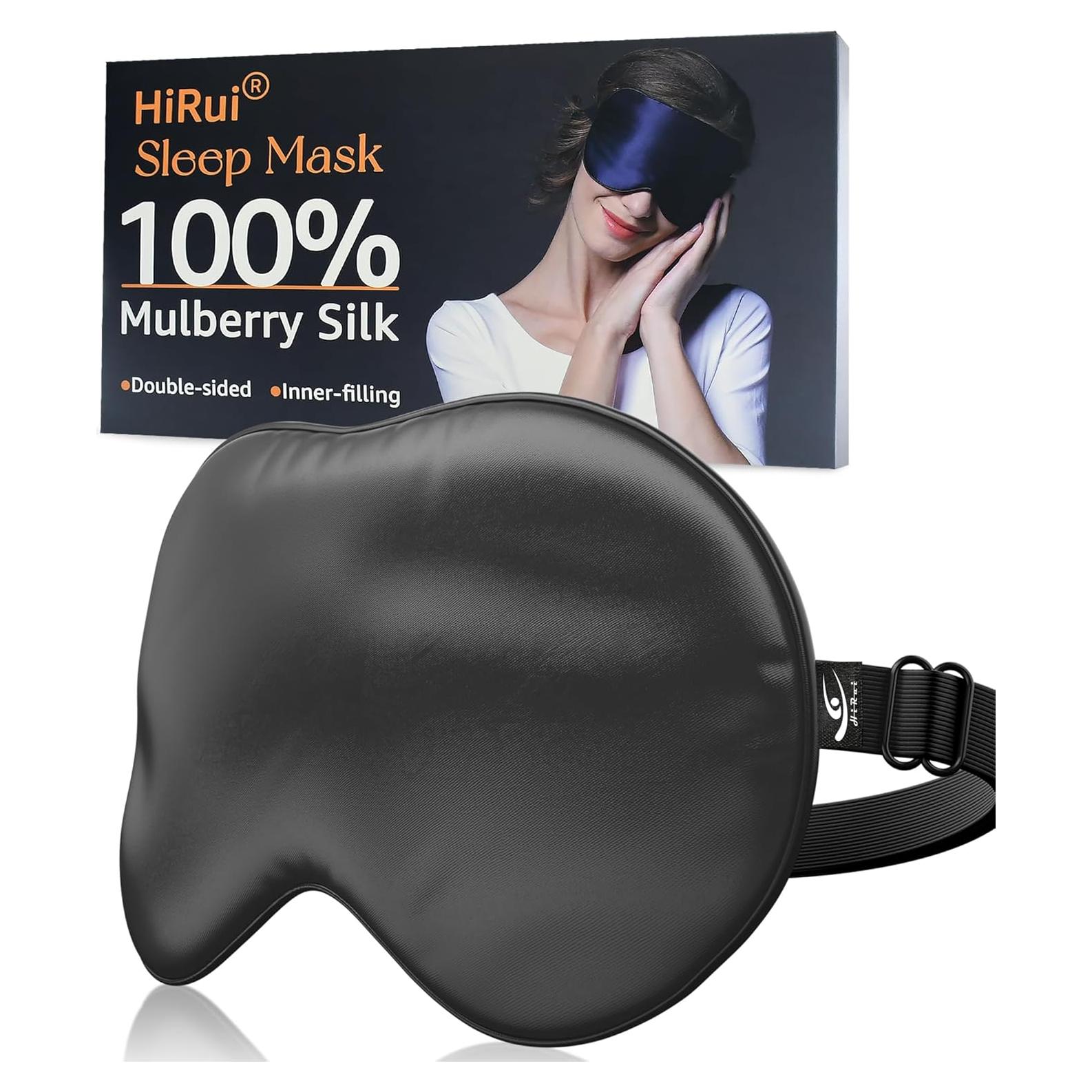 Máscara de Sueño de Seda HiRui Negra 100% Morera Doble Cara