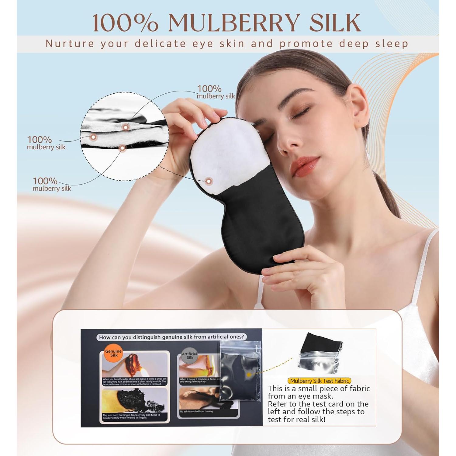 Máscara de Sueño de Seda HiRui Negra 100% Morera Doble Cara