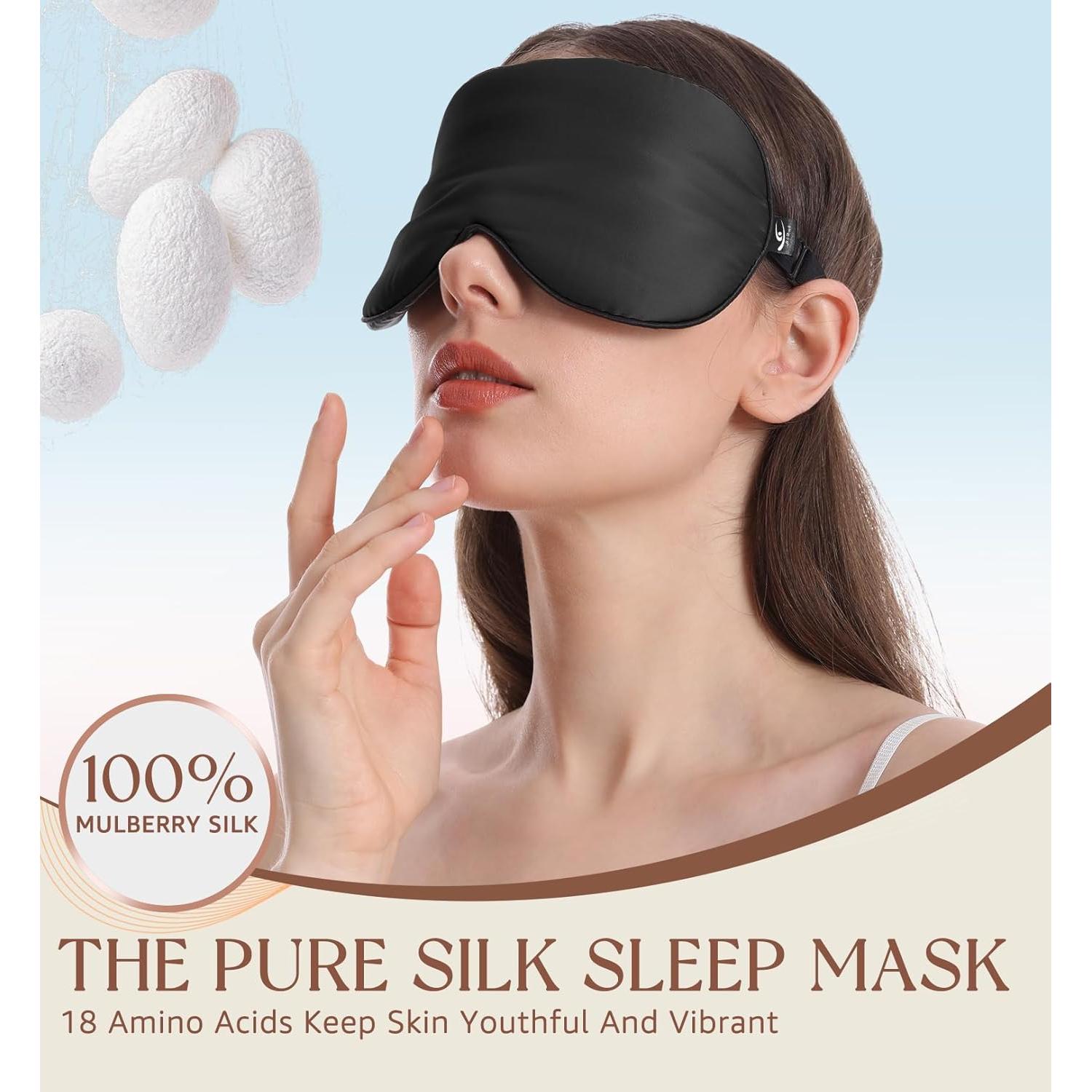 Máscara de Sueño de Seda HiRui Negra 100% Morera Doble Cara