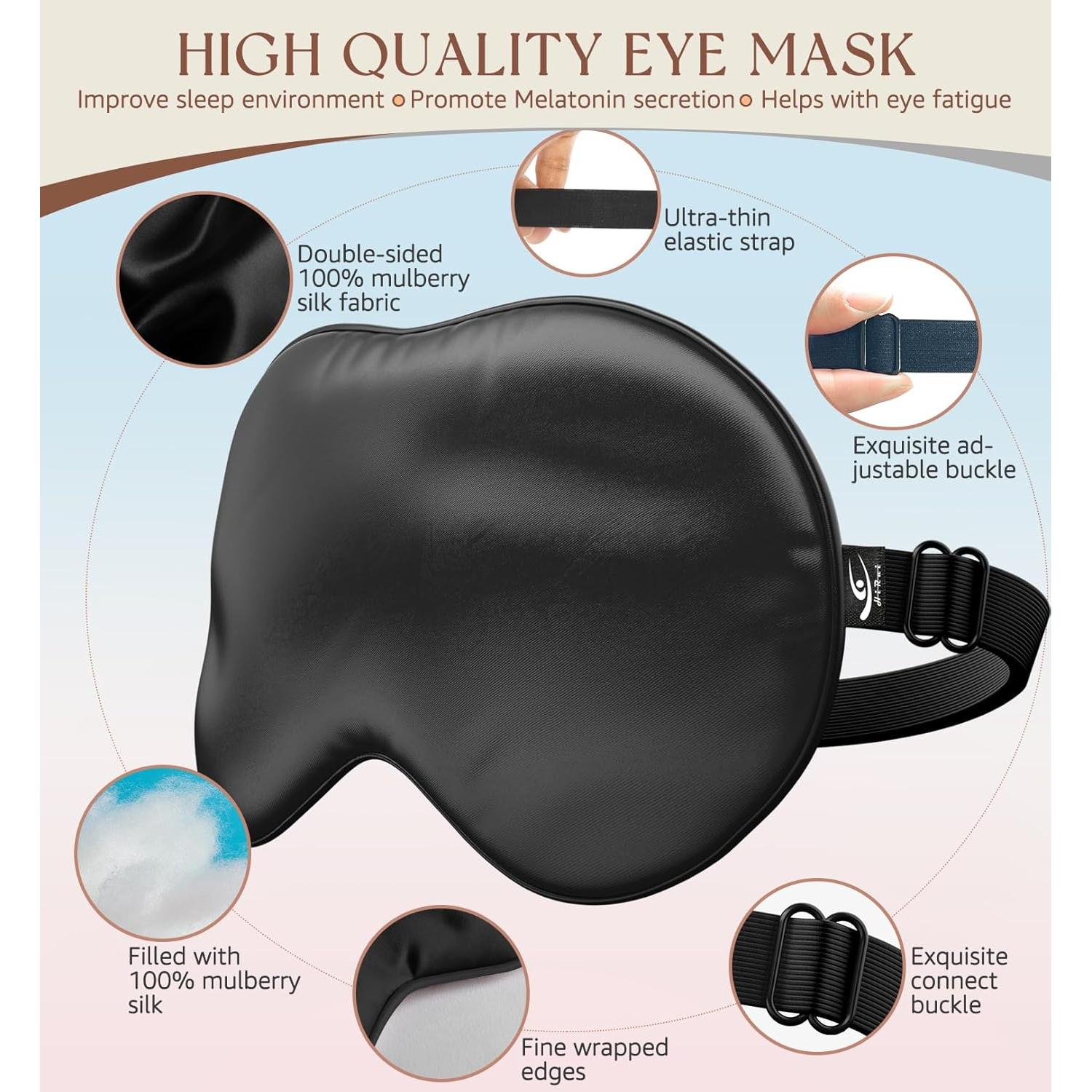 Máscara de Sueño de Seda HiRui Negra 100% Morera Doble Cara