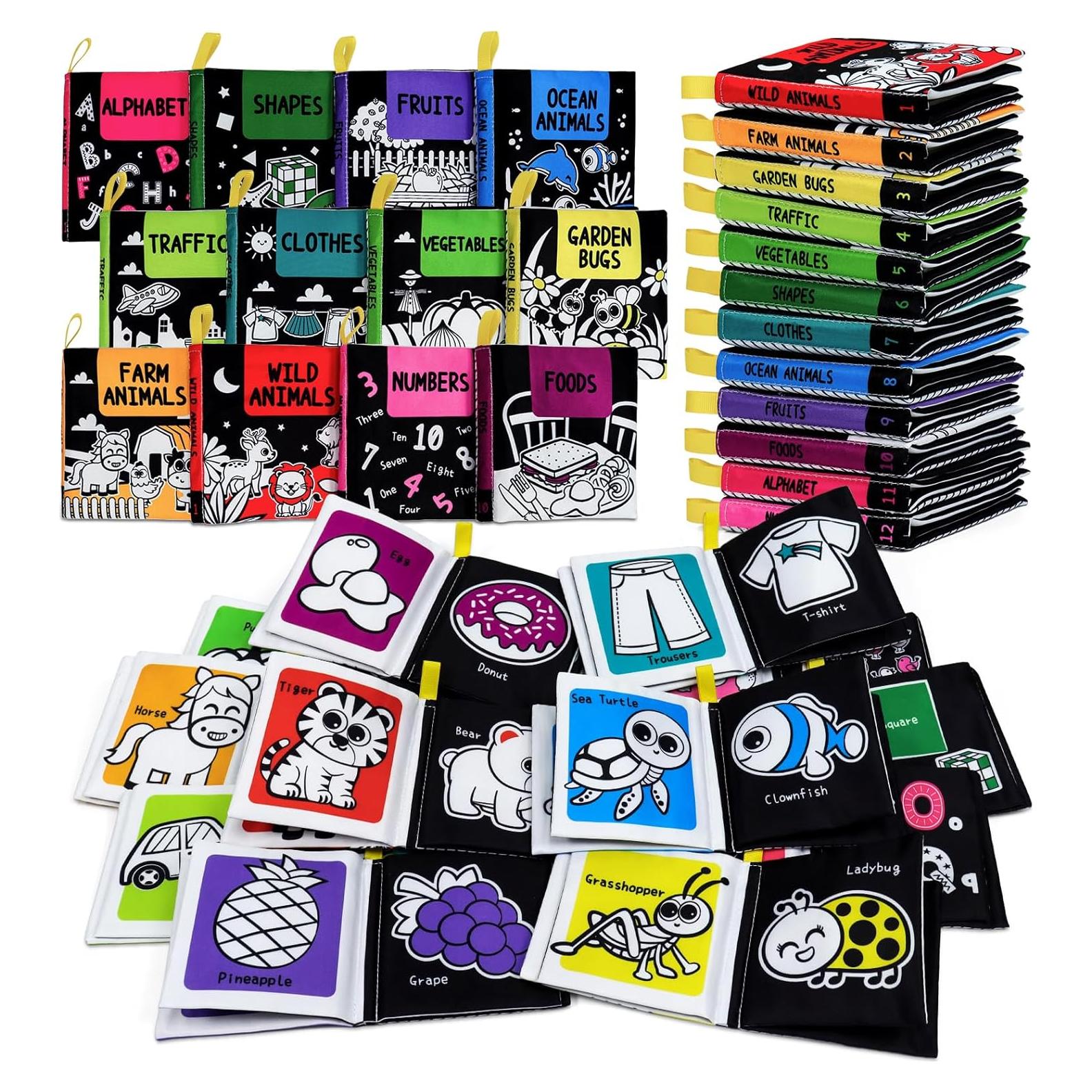 Libros Suaves para Bebés OKOOKO 12PCS Blanco y Negro Lavables