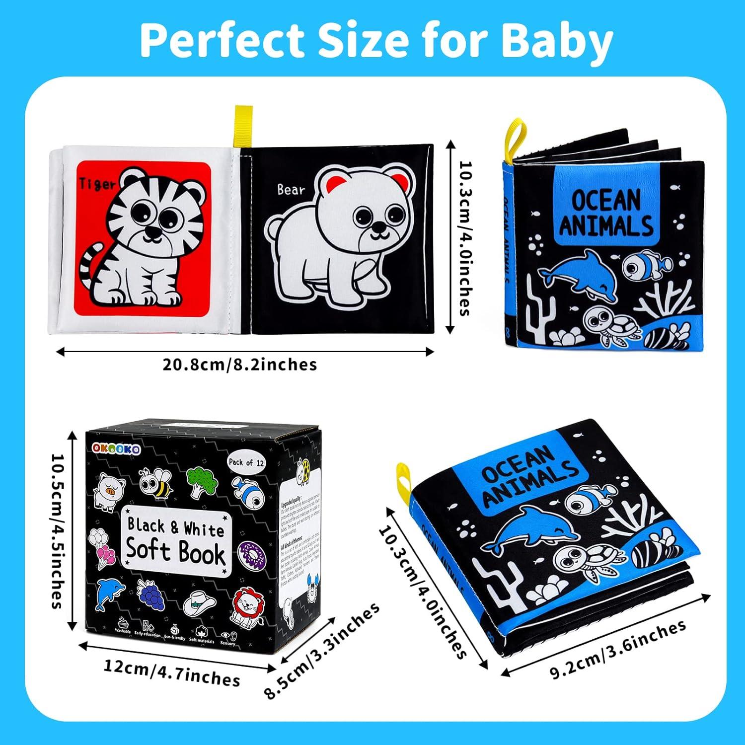 Libros Suaves para Bebés OKOOKO 12PCS Blanco y Negro Lavables