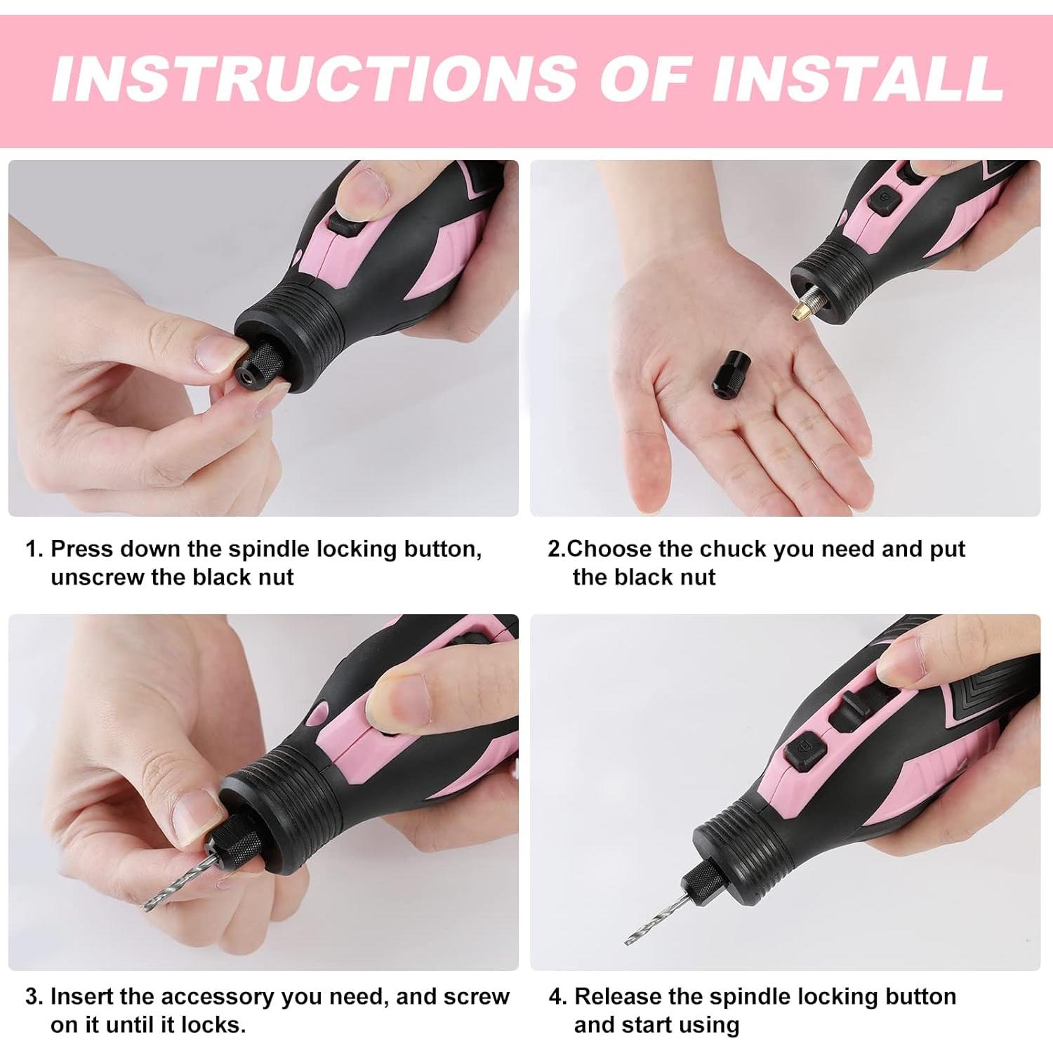 Herramienta Rotativa Inalámbrica WORKPRO 12V Rosa con 114 Accesorios