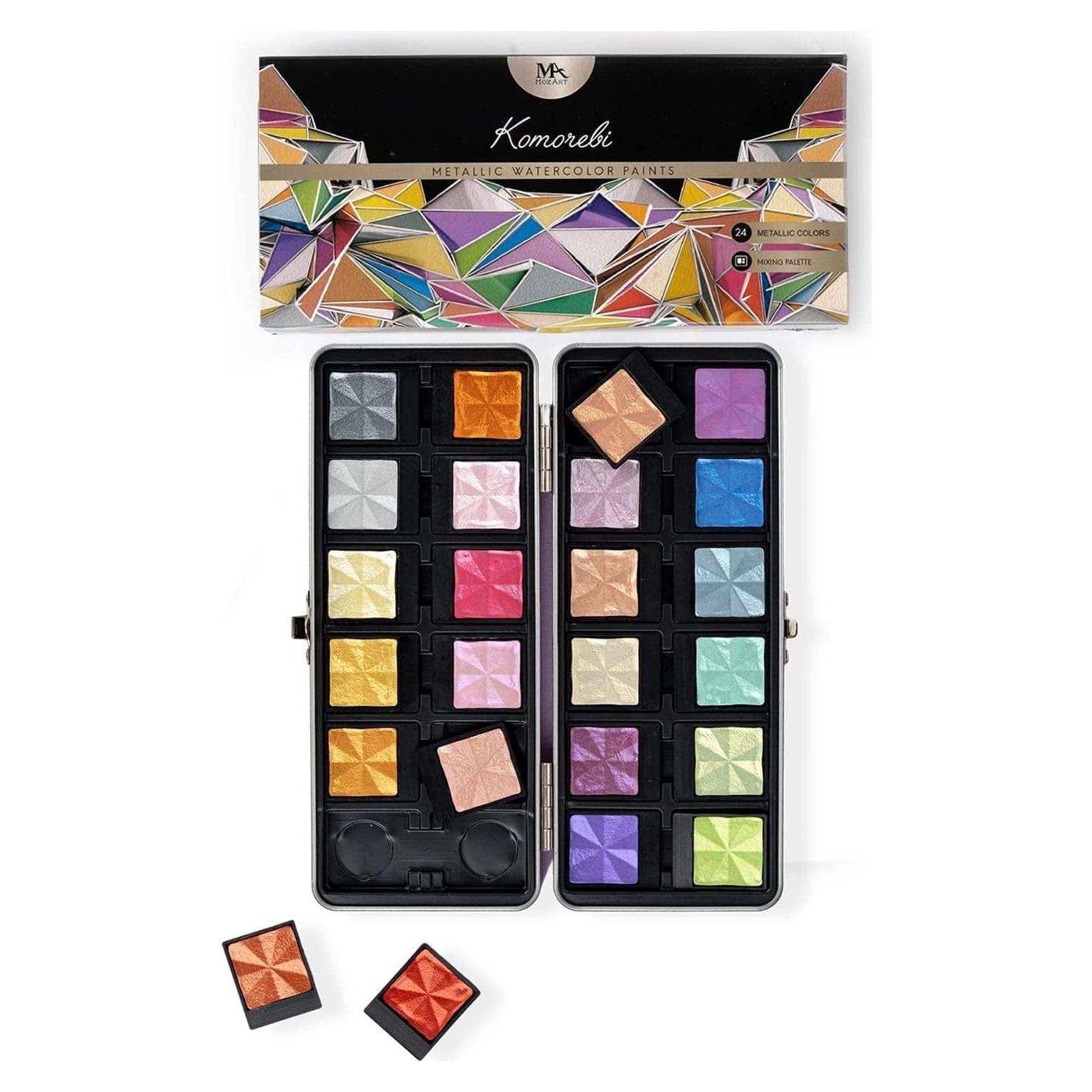 Juego de Acuarelas Metálicas Profesionales MozArt 24 Colores