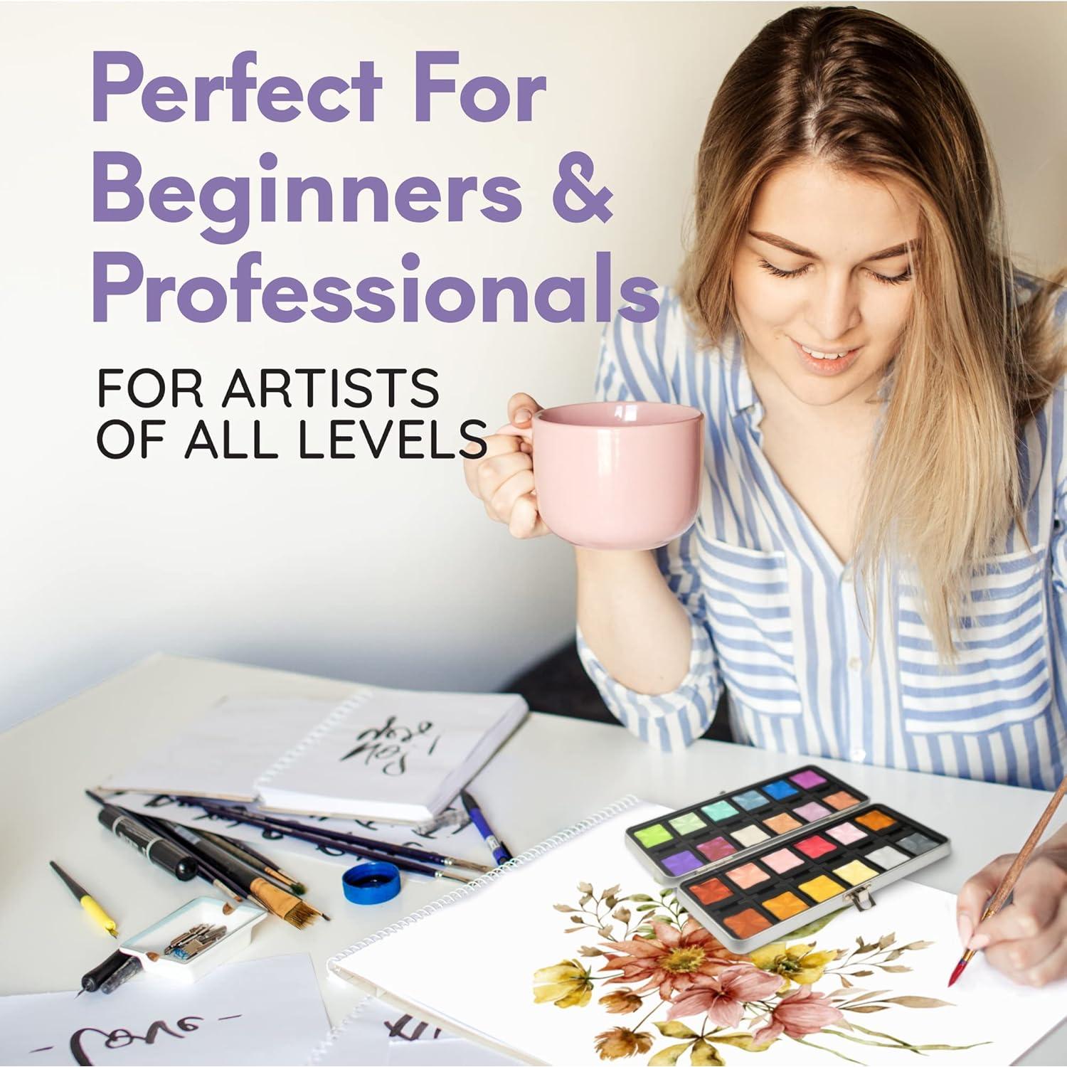 Juego de Acuarelas Metálicas Profesionales MozArt 24 Colores