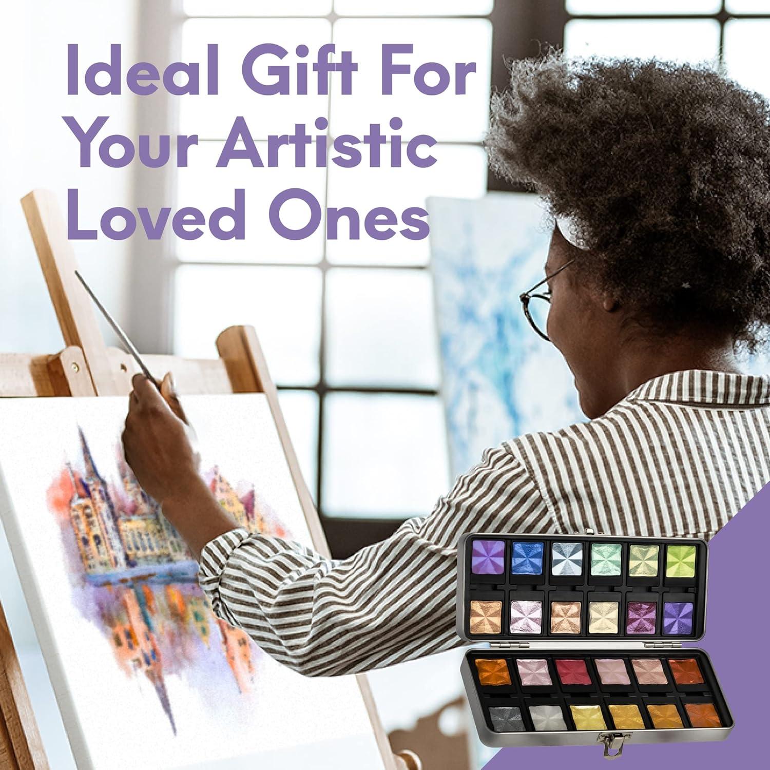 Juego de Acuarelas Metálicas Profesionales MozArt 24 Colores