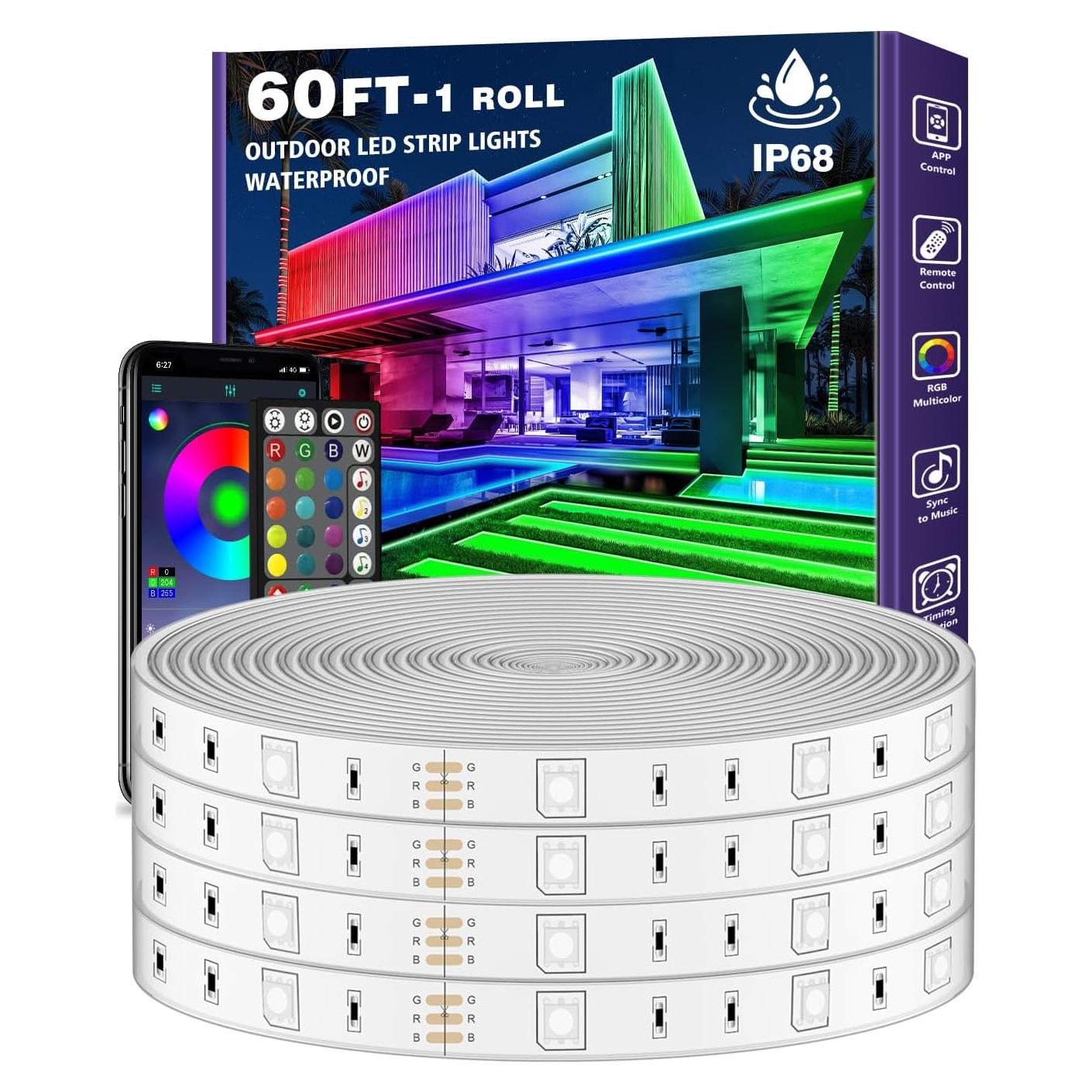 Luces LED de tira exterior AILBTON 18.3m IP68 RGB Bluetooth