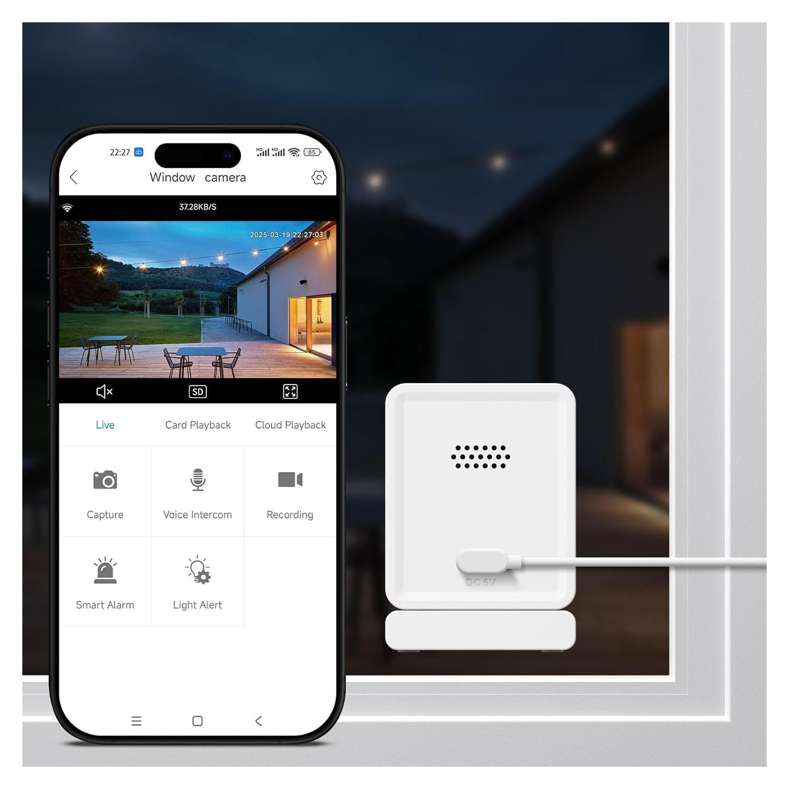 Cámara de Ventana GIVZECK 2K WiFi Inalámbrica con Visión Nocturna