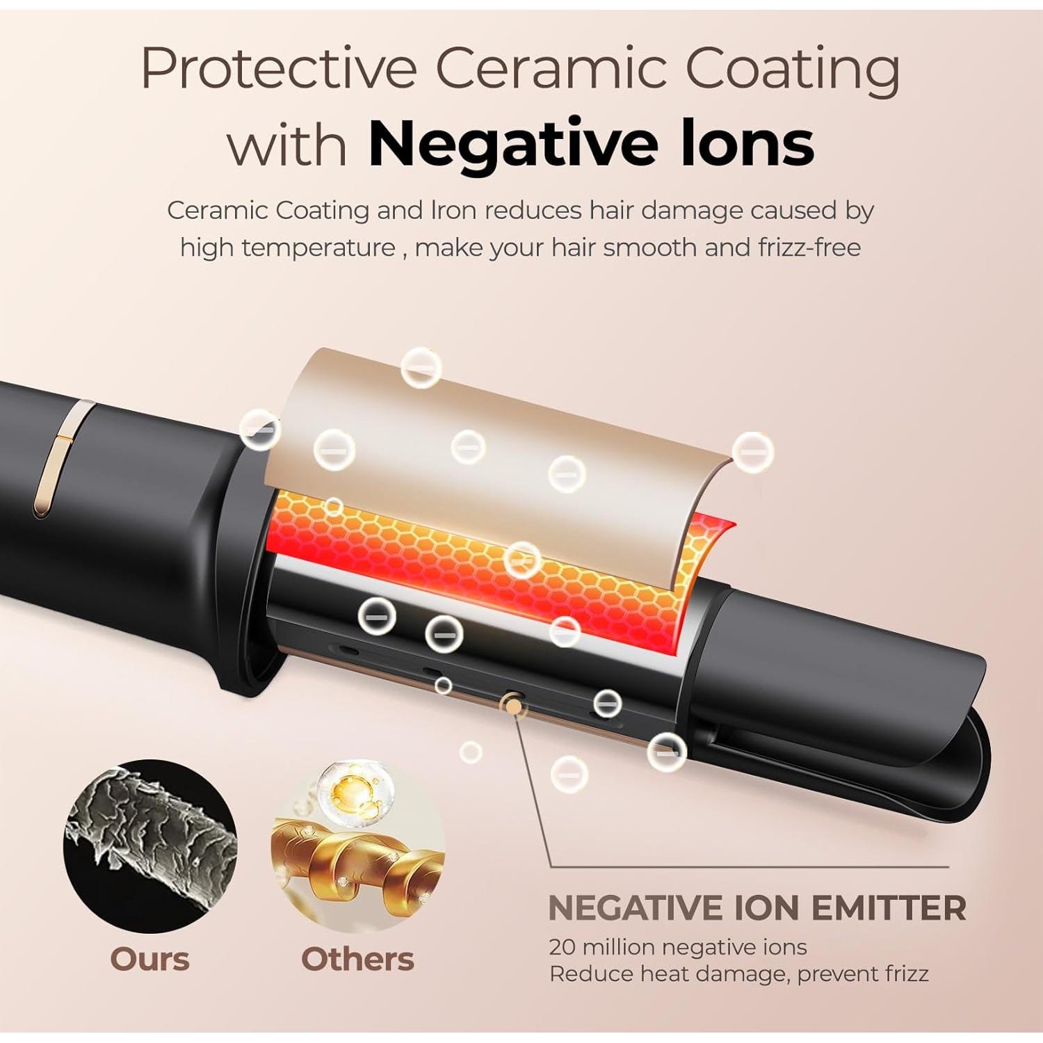 Rizador Automático de Cabello PRITECH 3 Temperaturas 1,25" Negro