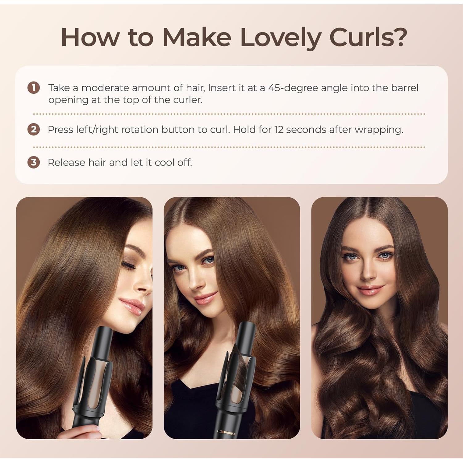 Rizador Automático de Cabello PRITECH 3 Temperaturas 1,25" Negro