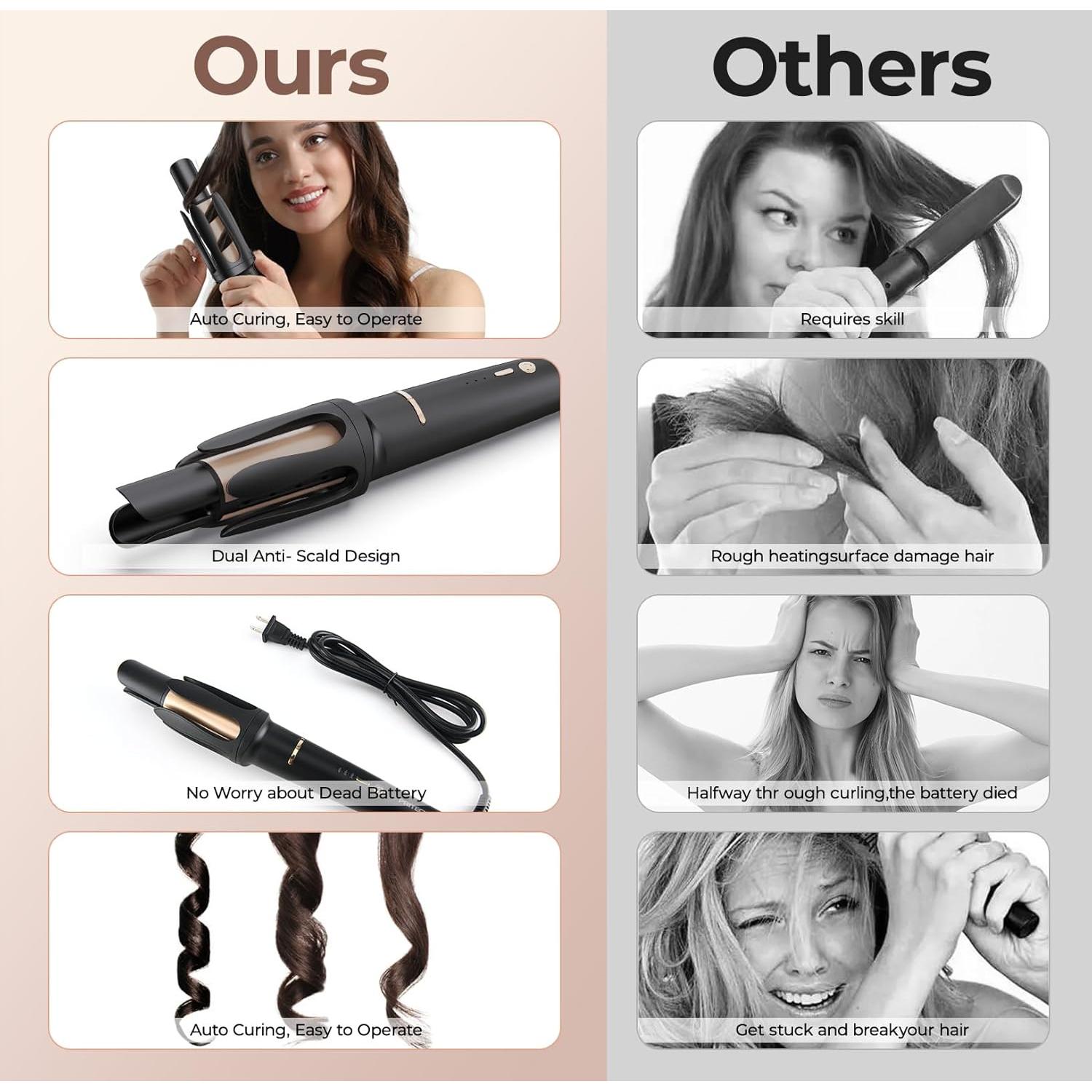 Rizador Automático de Cabello PRITECH 3 Temperaturas 1,25" Negro