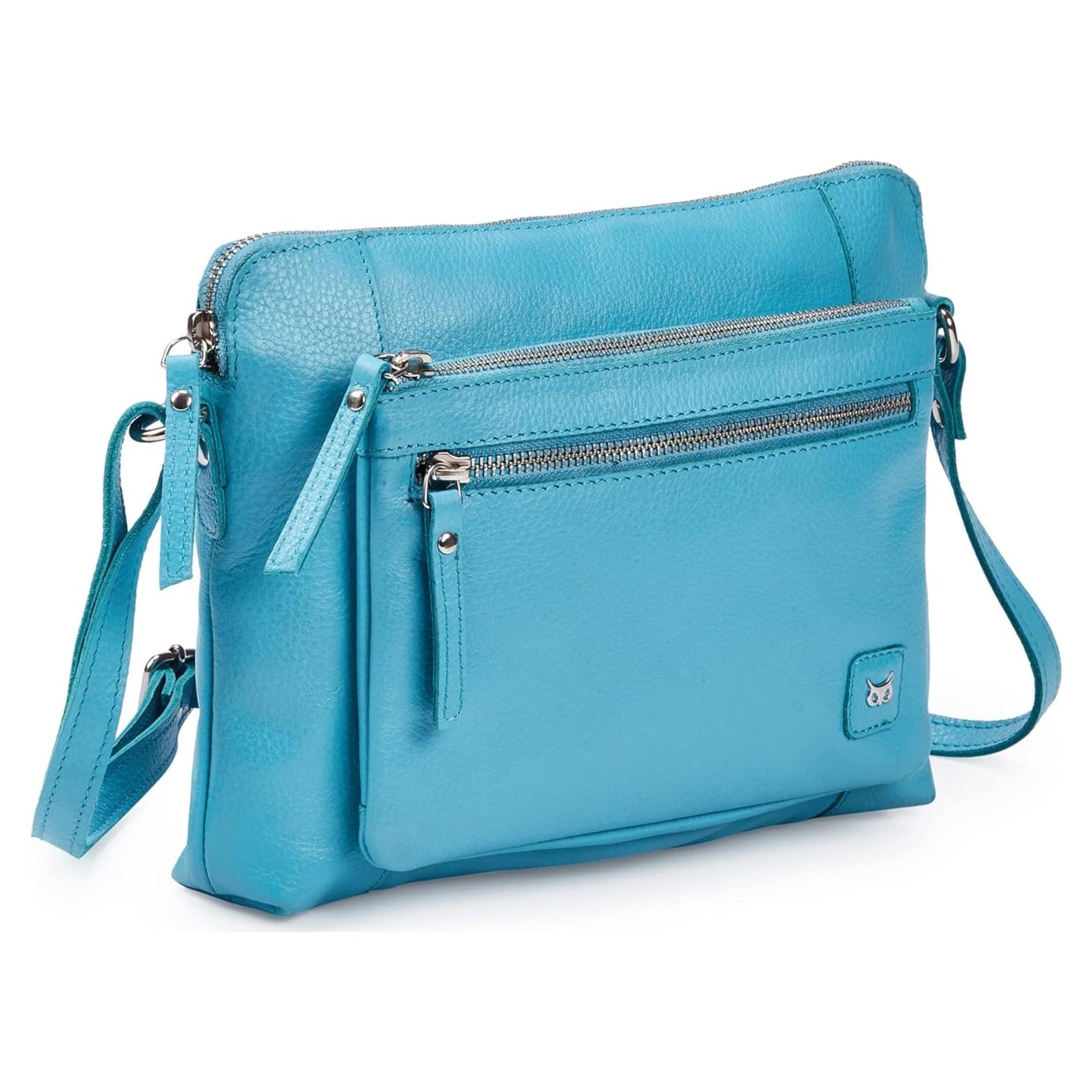 Bolso Cruzado Pequeño Wise Owl de Cuero Nappa Azul Aire