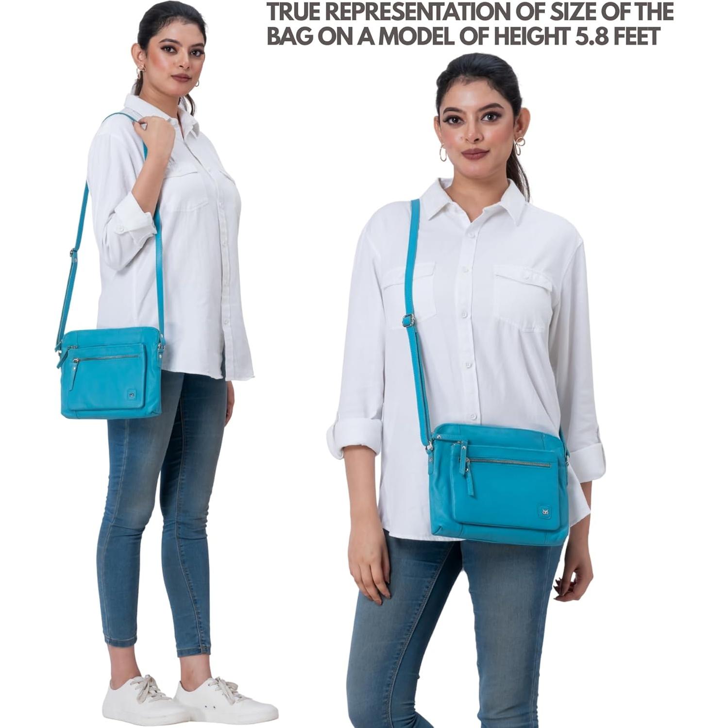 Bolso Cruzado Pequeño Wise Owl de Cuero Nappa Azul Aire