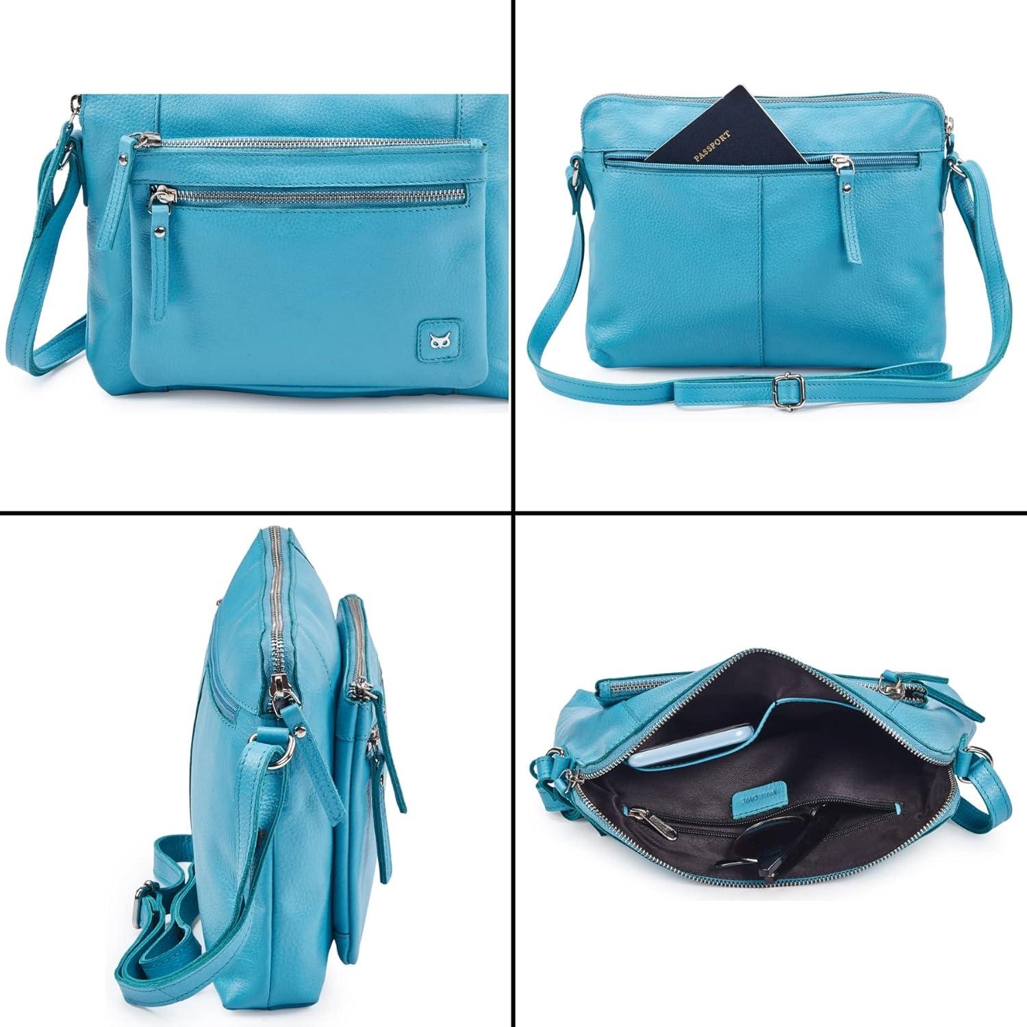 Bolso Cruzado Pequeño Wise Owl de Cuero Nappa Azul Aire