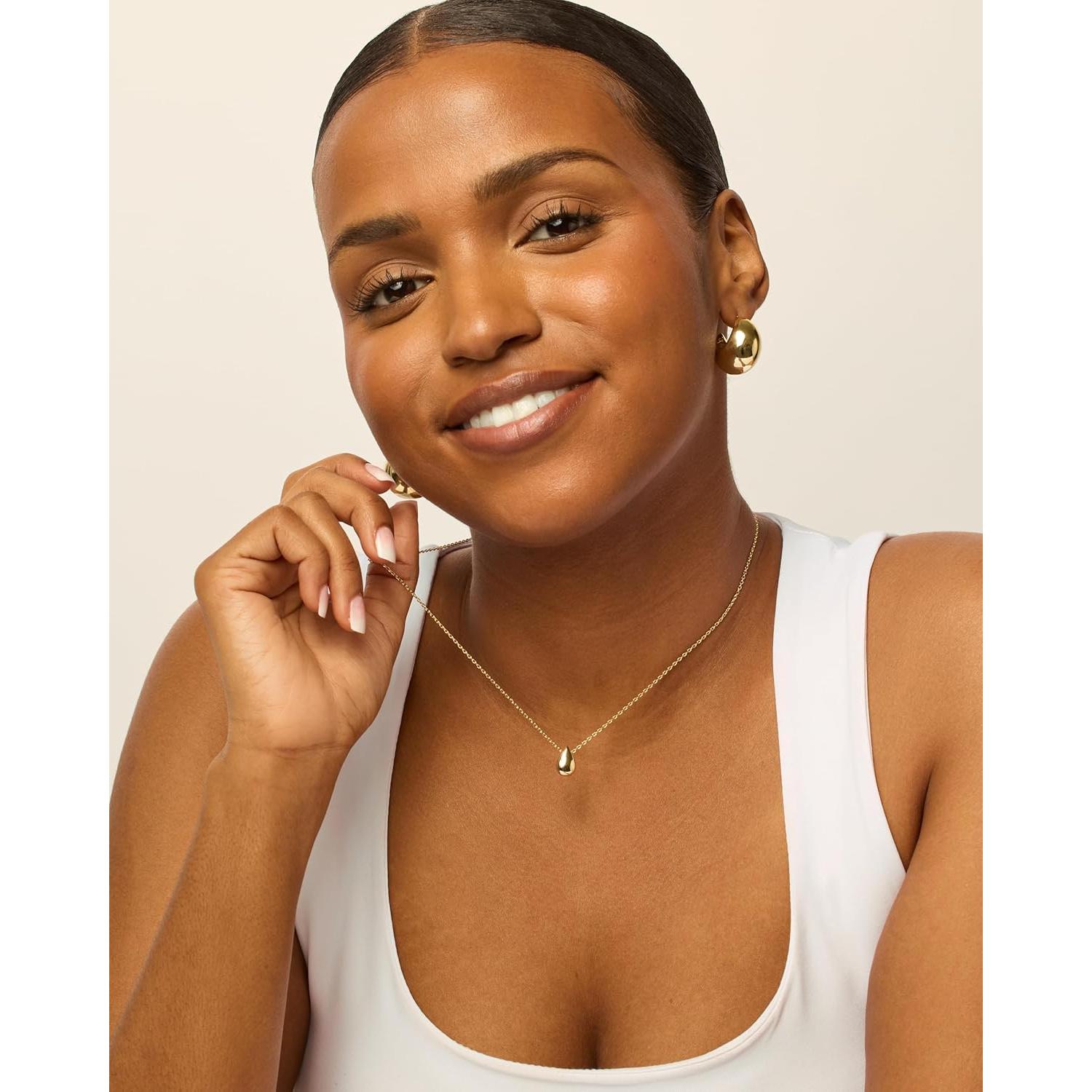 PAVOI 14K Gold Plated Dainty Pear Pendant Necklace for Women | Tear Pendant Necklaces