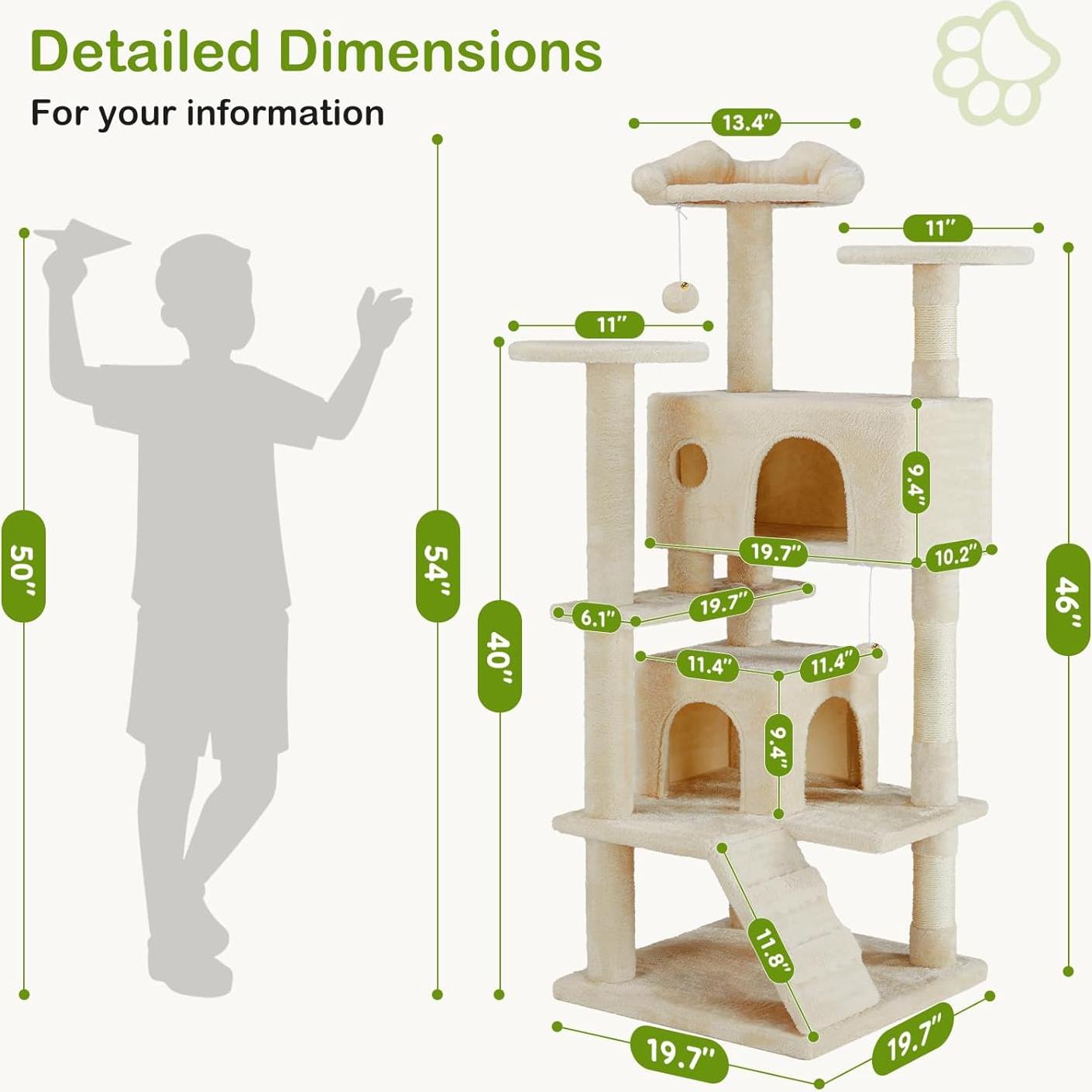 Torre para Gatos DUMOS Beige 137 cm con 2 Condominios y Juguetes