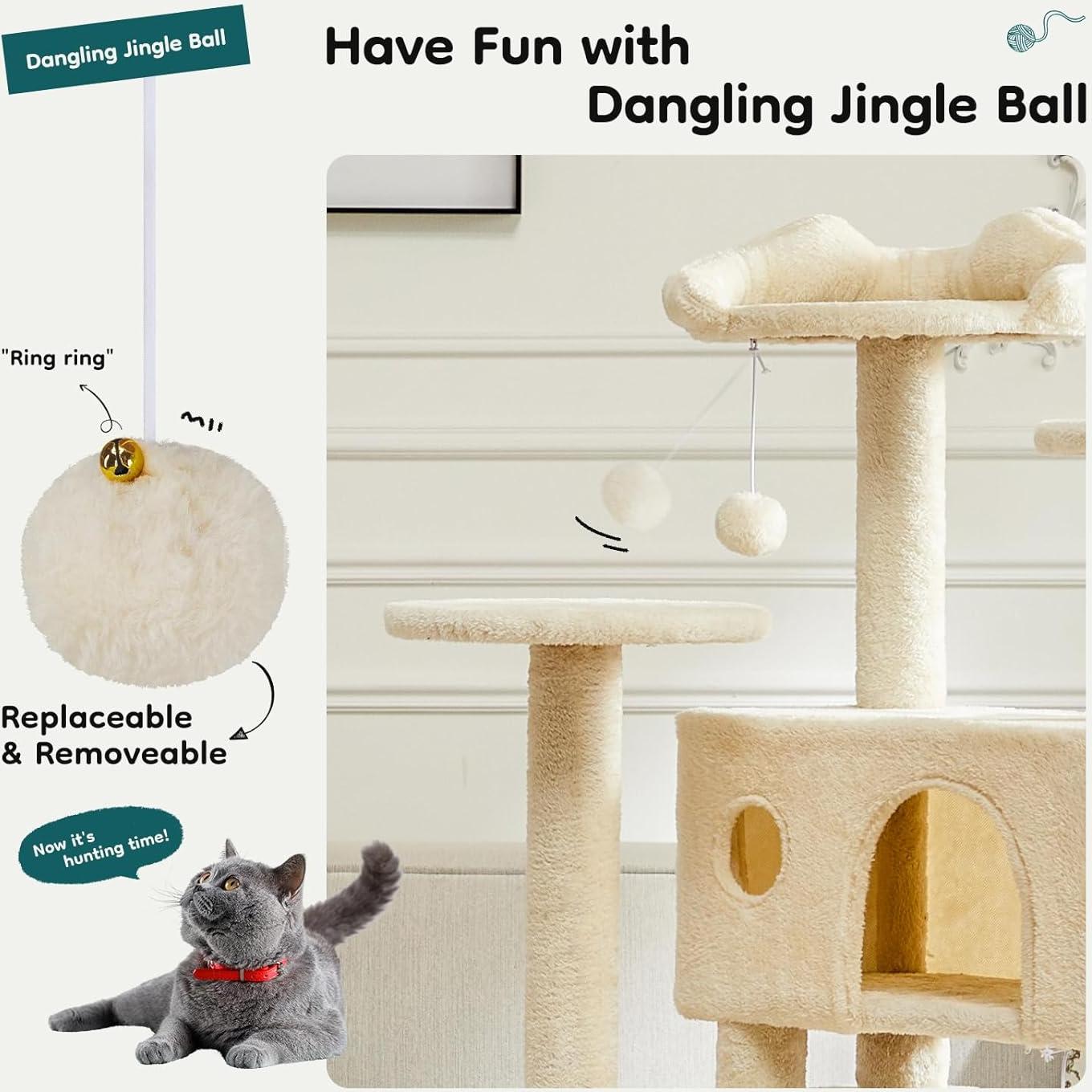 Torre para Gatos DUMOS Beige 137 cm con 2 Condominios y Juguetes