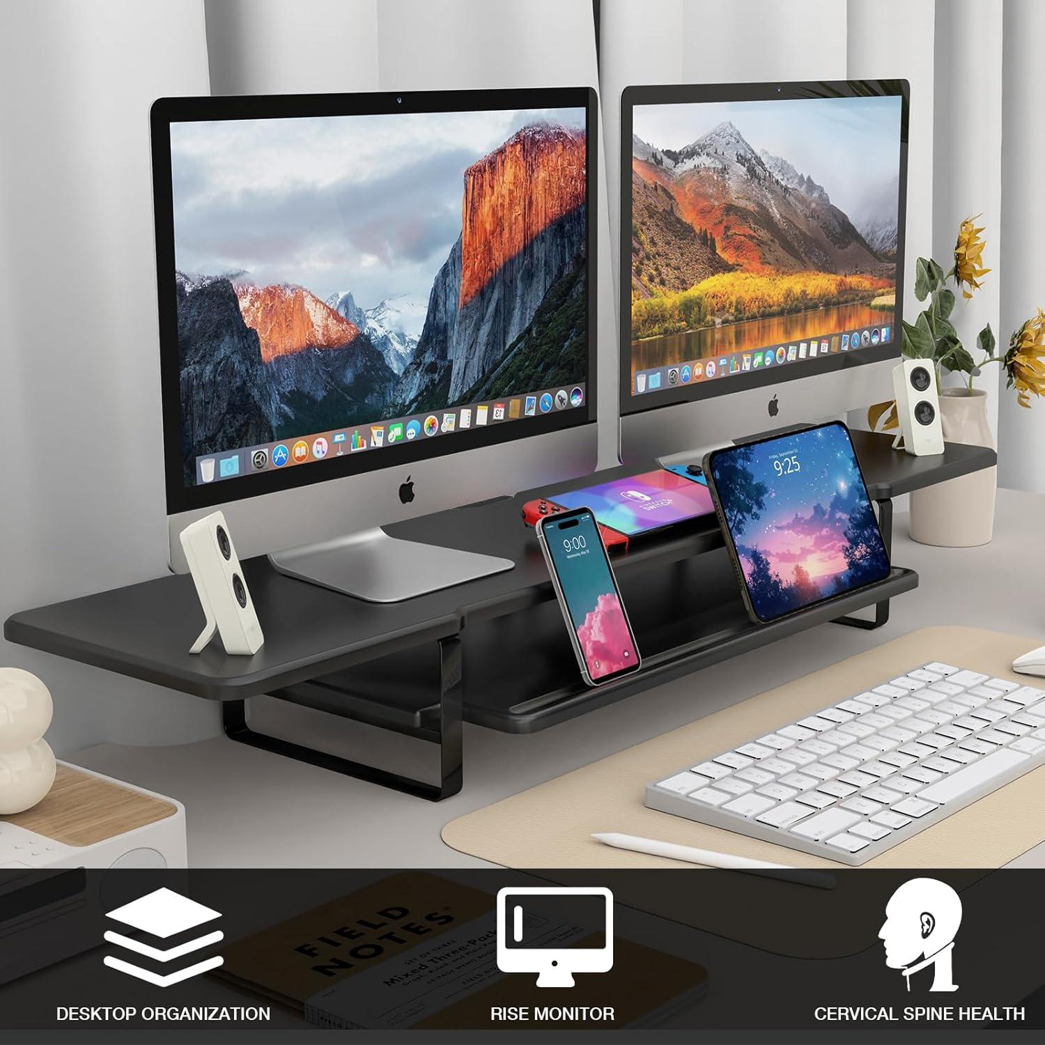 Soporte Doble Monitor ECO-WILL 2 Niveles Organizador Negro