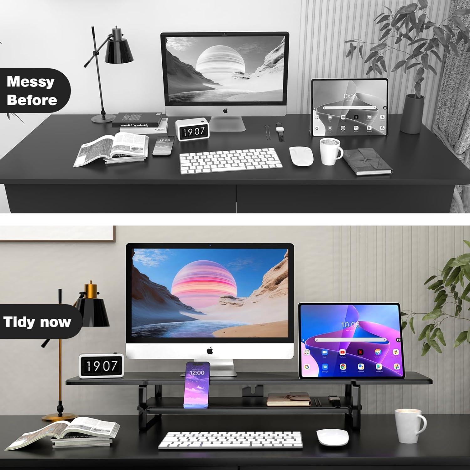 Soporte Doble Monitor ECO-WILL 2 Niveles Organizador Negro