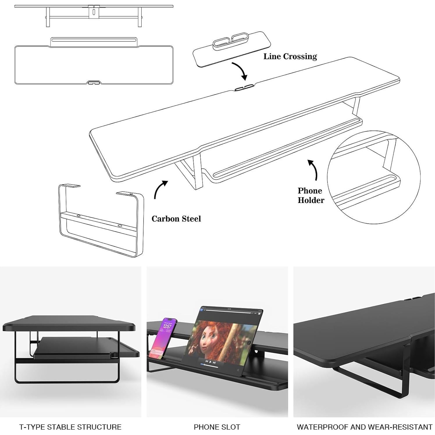 Soporte Doble Monitor ECO-WILL 2 Niveles Organizador Negro