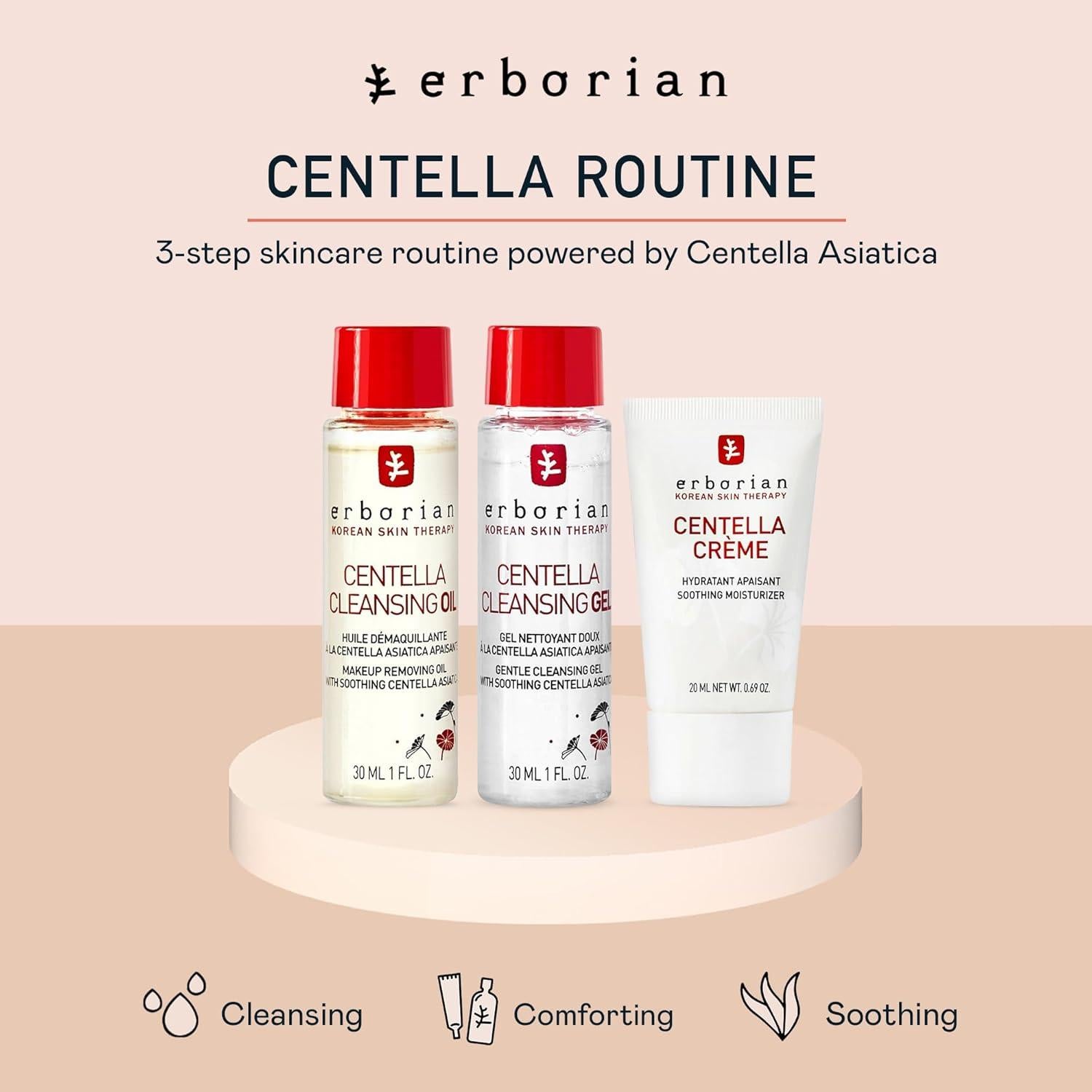 Kit de Viaje Erborian Centella - Aceite, Gel y Crema Hidratante