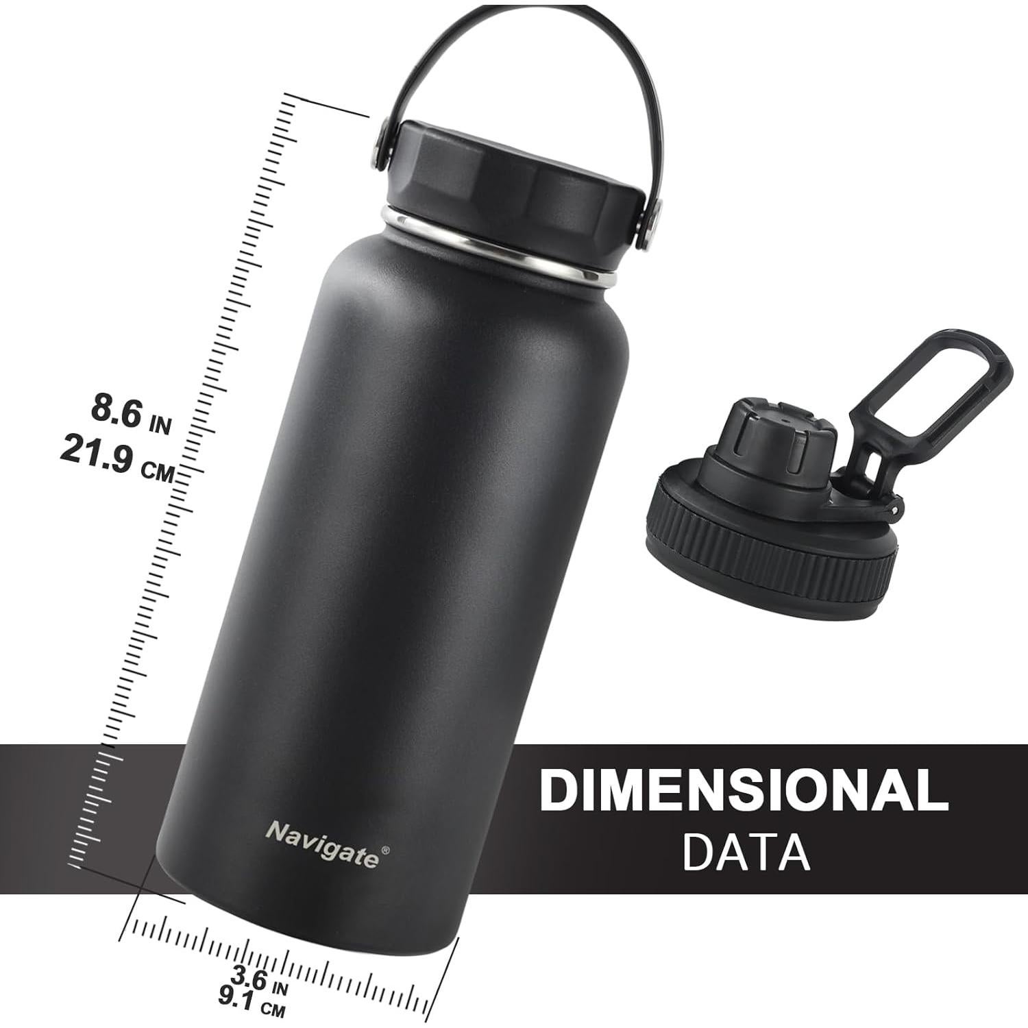 Botella de Agua Deportiva Navigate 0.95L Acero Inoxidable Negra