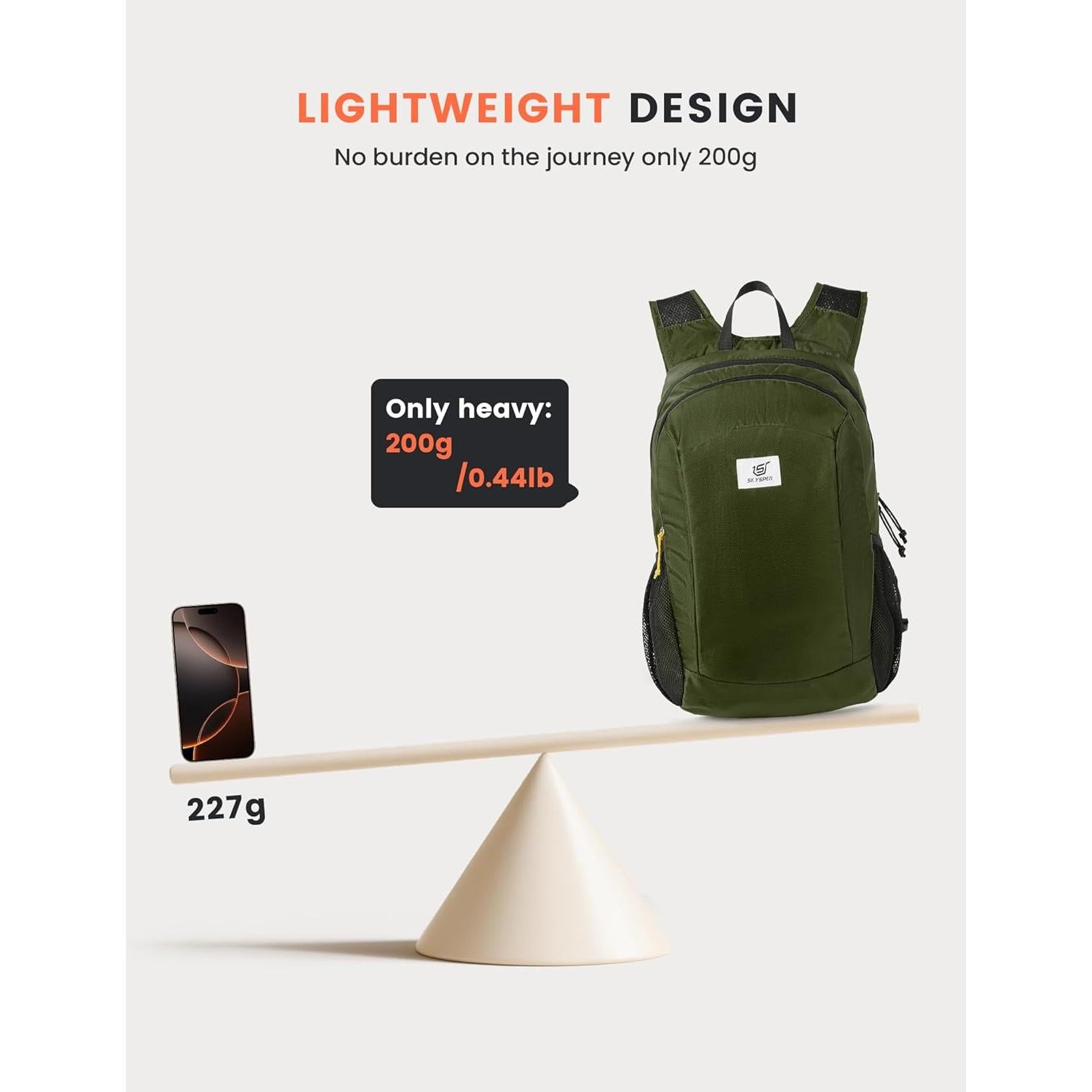 Mochila de Senderismo SKYSPER 16L Plegable Unisex Verde Militar