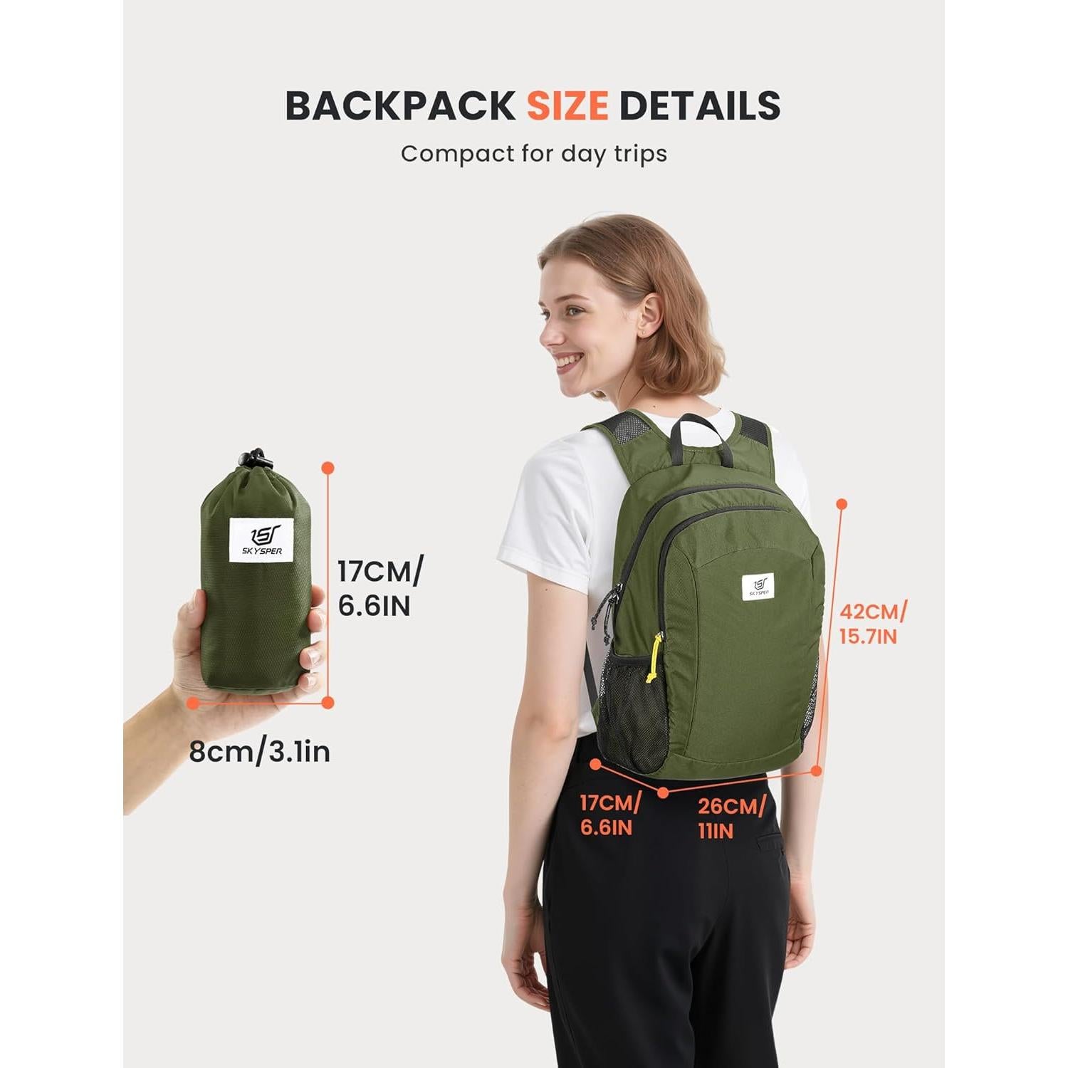 Mochila de Senderismo SKYSPER 16L Plegable Unisex Verde Militar