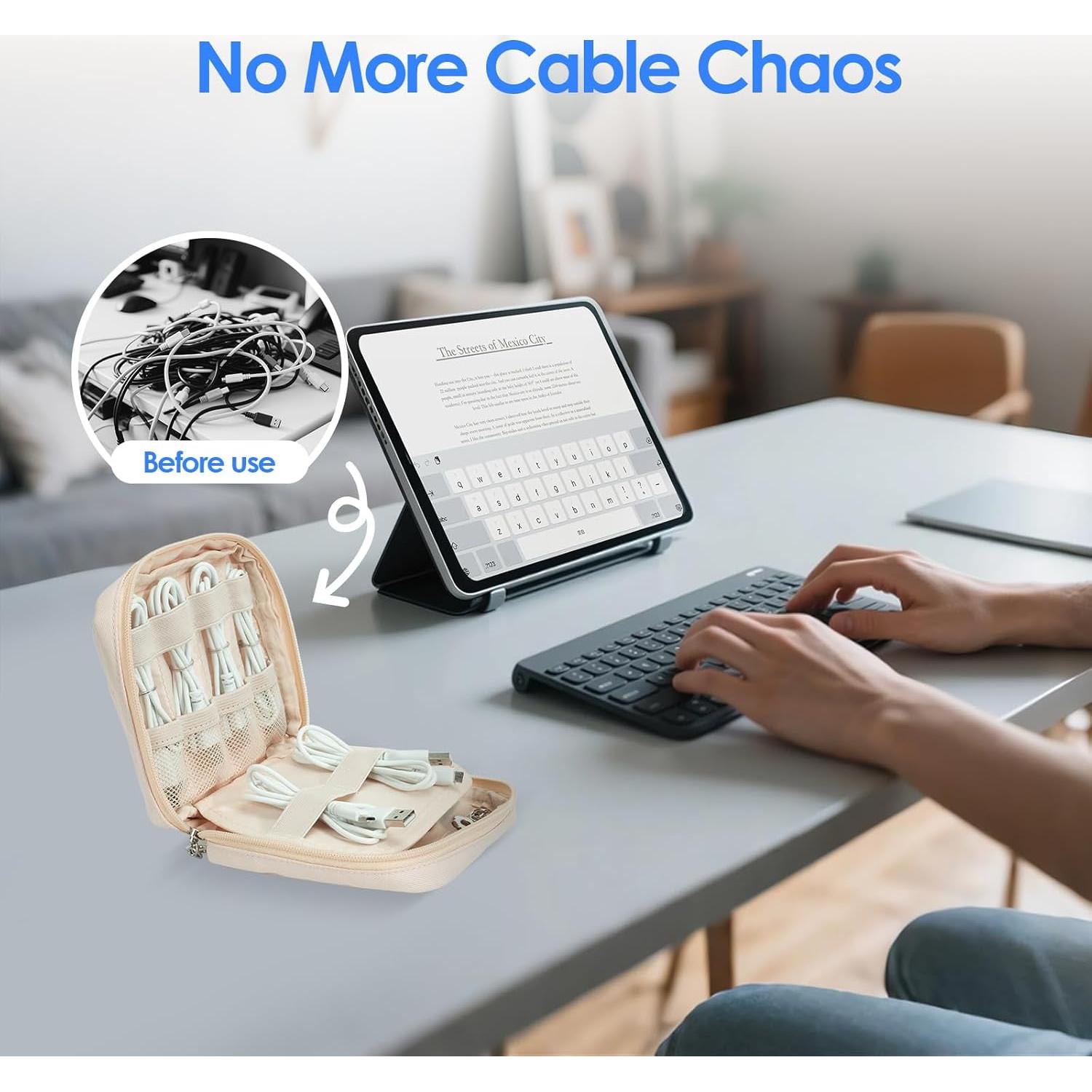 Bolsa Organizadora de Cables LENTION Beige Impermeable