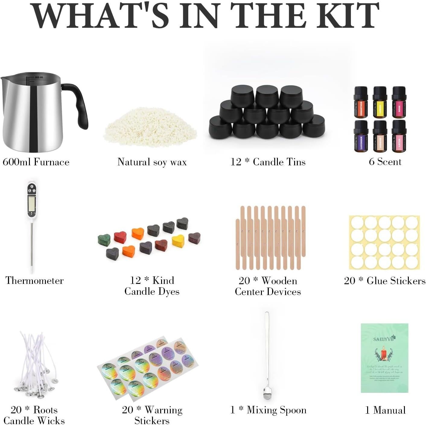 Kit de Fabricación de Velas SAEUYVB - 12 Latas, 900g Cera Soja