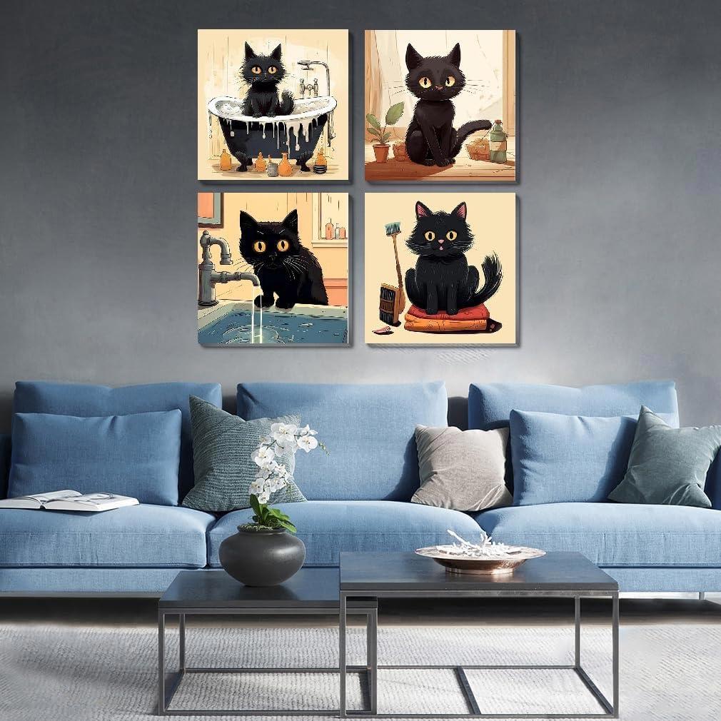 Kit de Pintura por Números Fotasmua Gato Negro 4 Piezas 20x20 cm