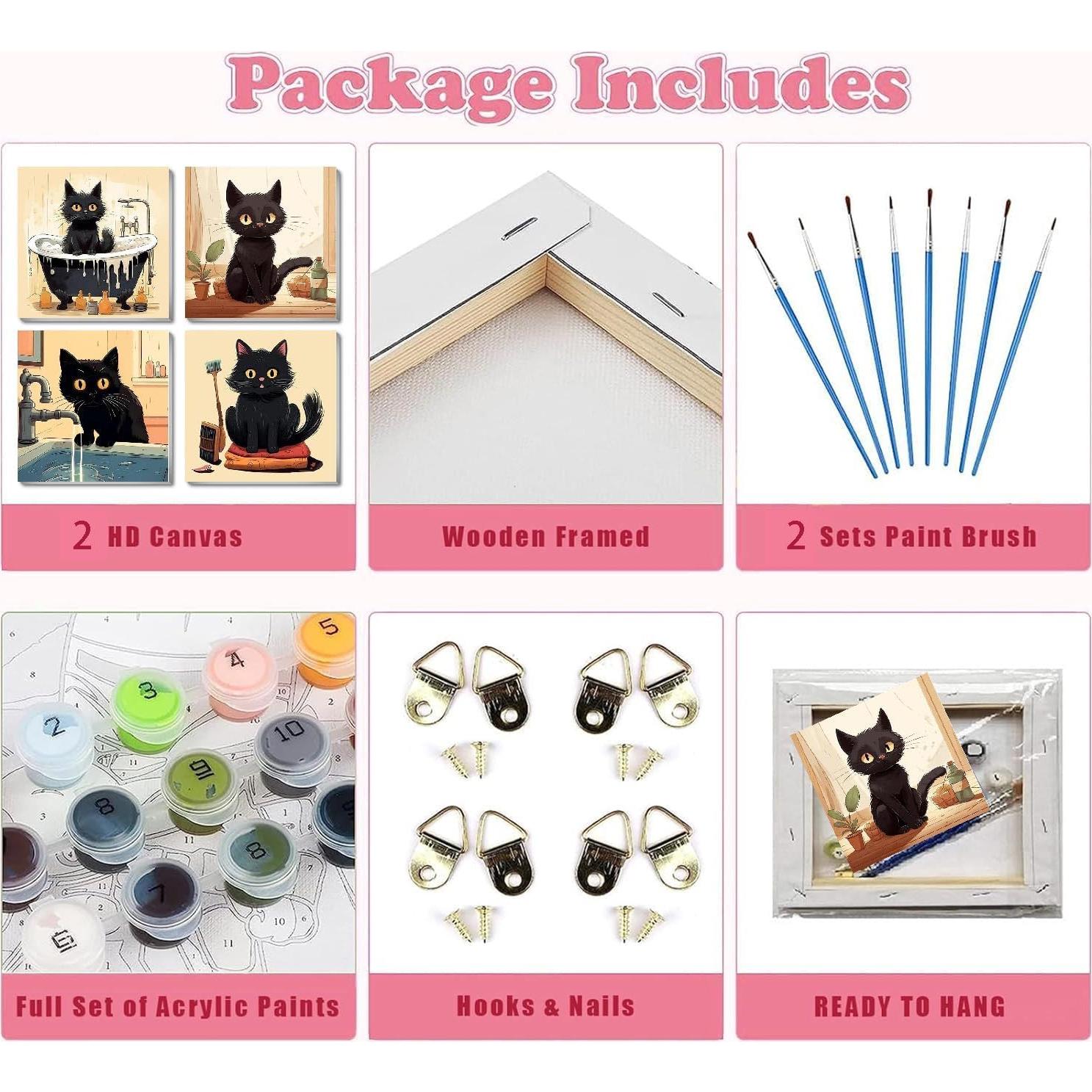 Kit de Pintura por Números Fotasmua Gato Negro 4 Piezas 20x20 cm