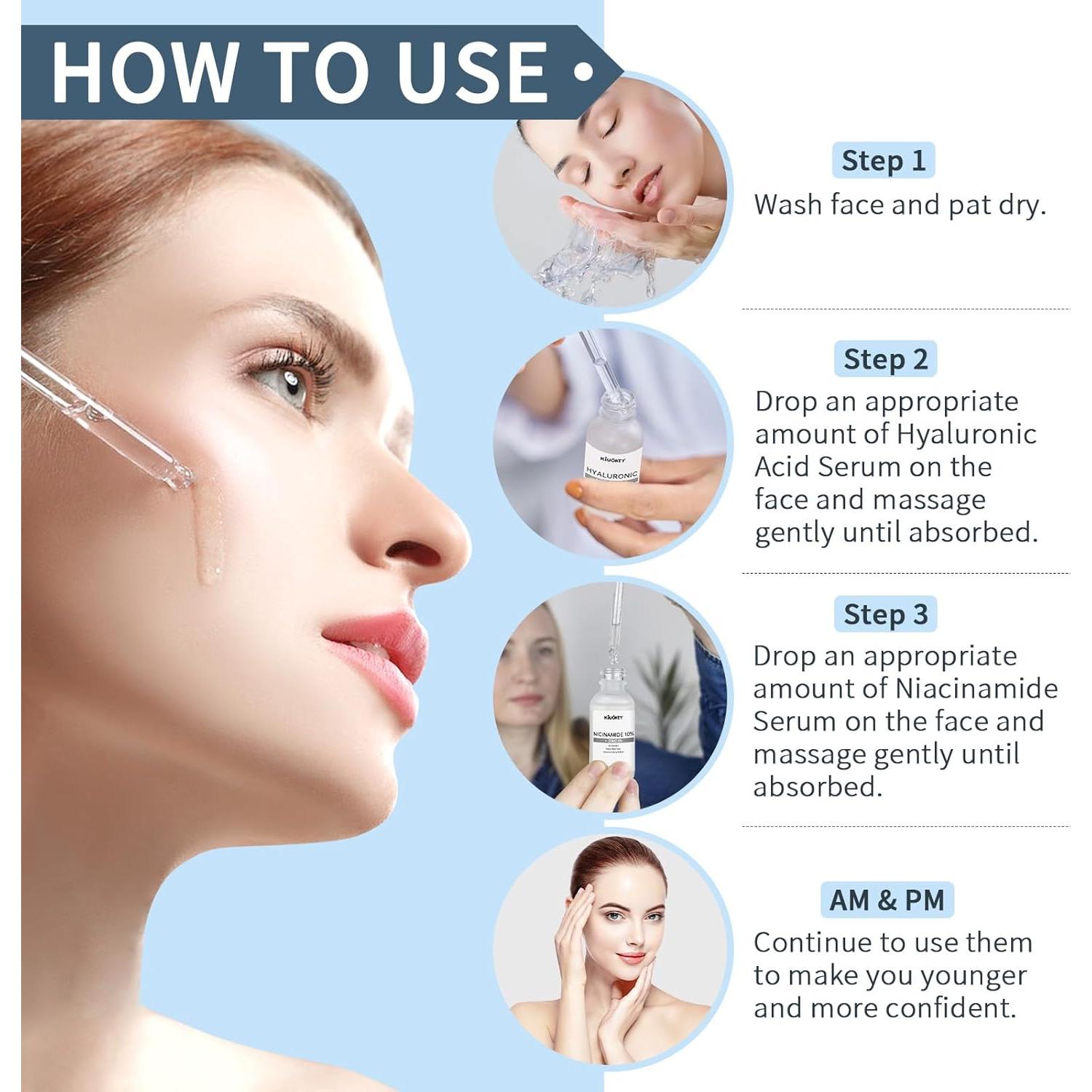 Conjunto de Sueros Hidratantes Kiuoret - Niacinamida y Ácido Hialurónico 59.15 ml