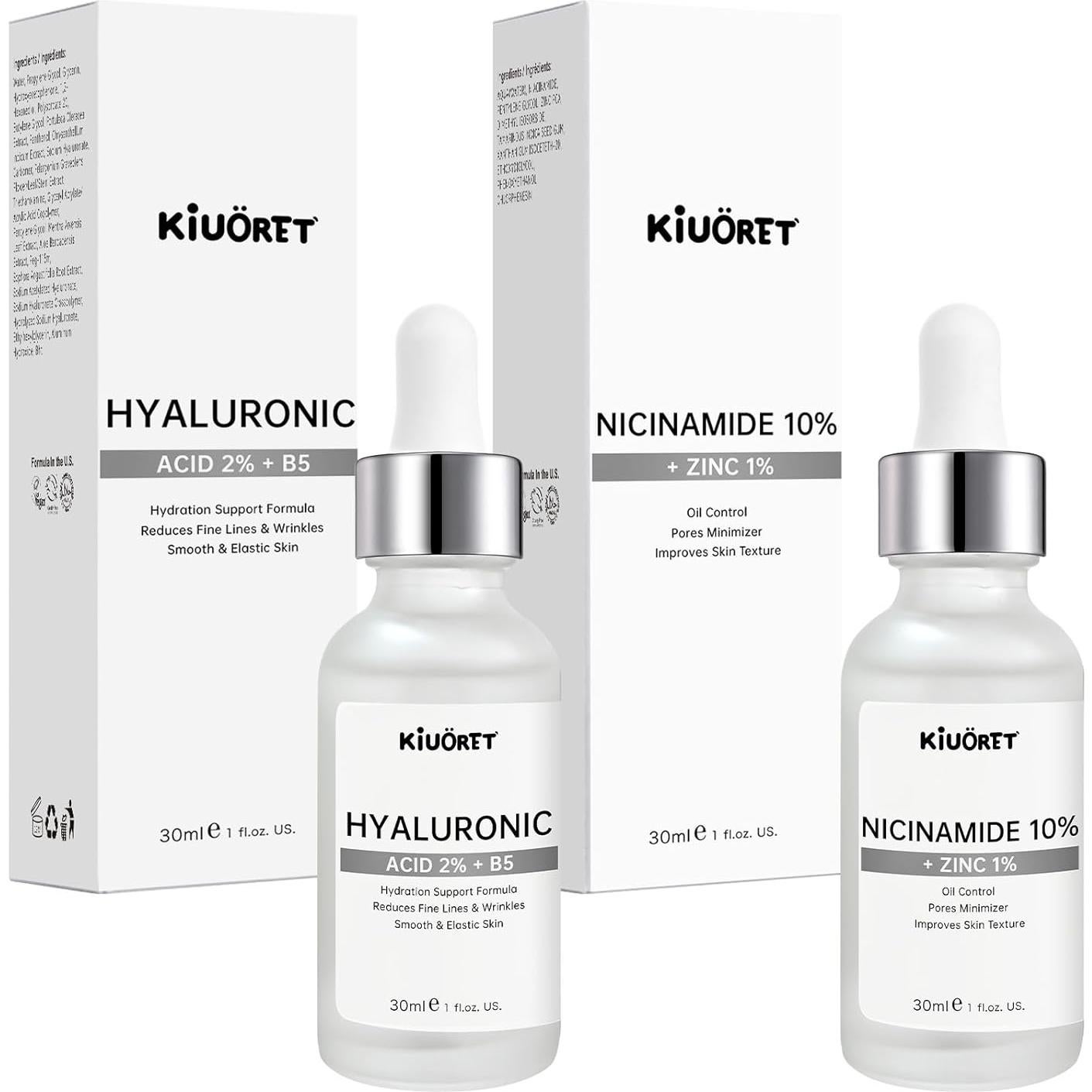 Conjunto de Sueros Hidratantes Kiuoret - Niacinamida y Ácido Hialurónico 59.15 ml