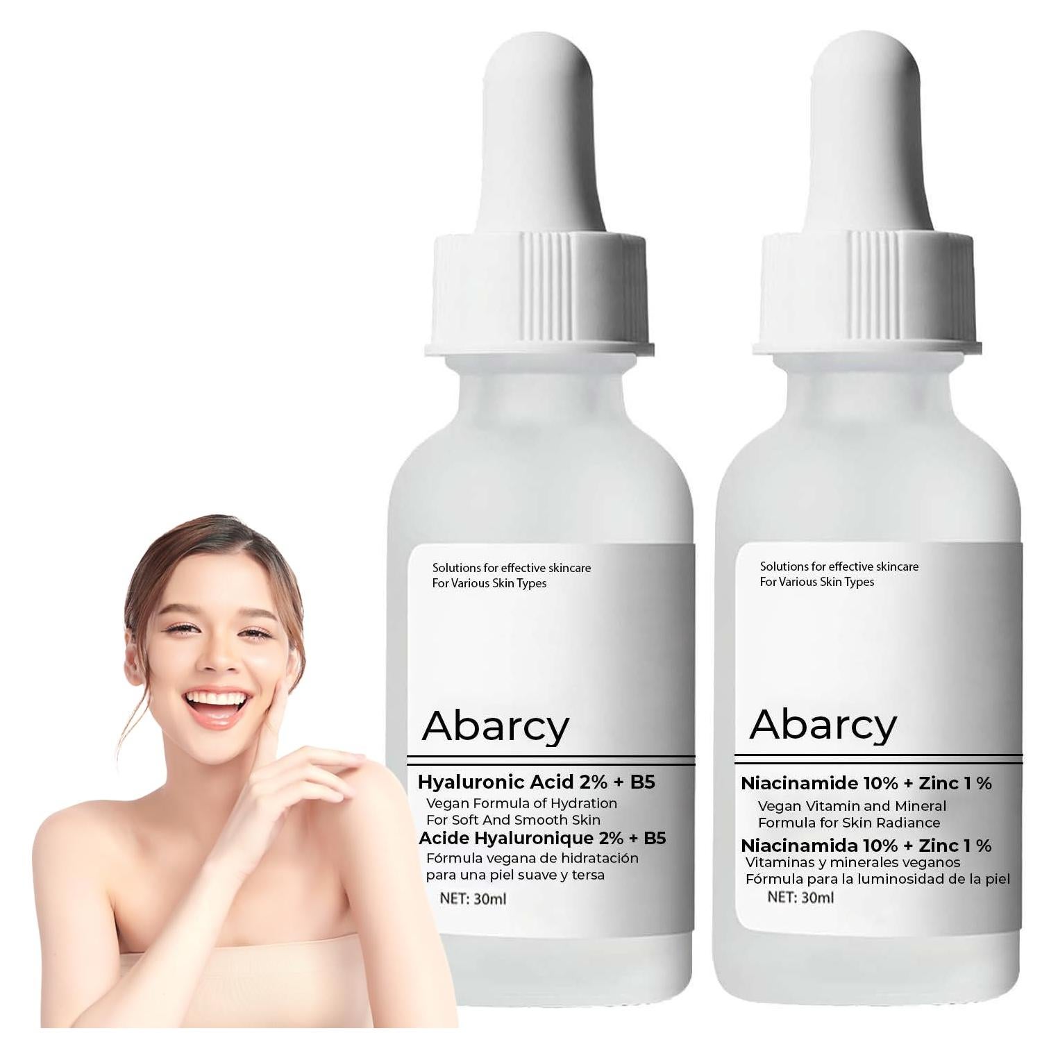 Conjunto Sueros Faciales Abarcy: Ácido Hialurónico 2% + Niacinamida 10%