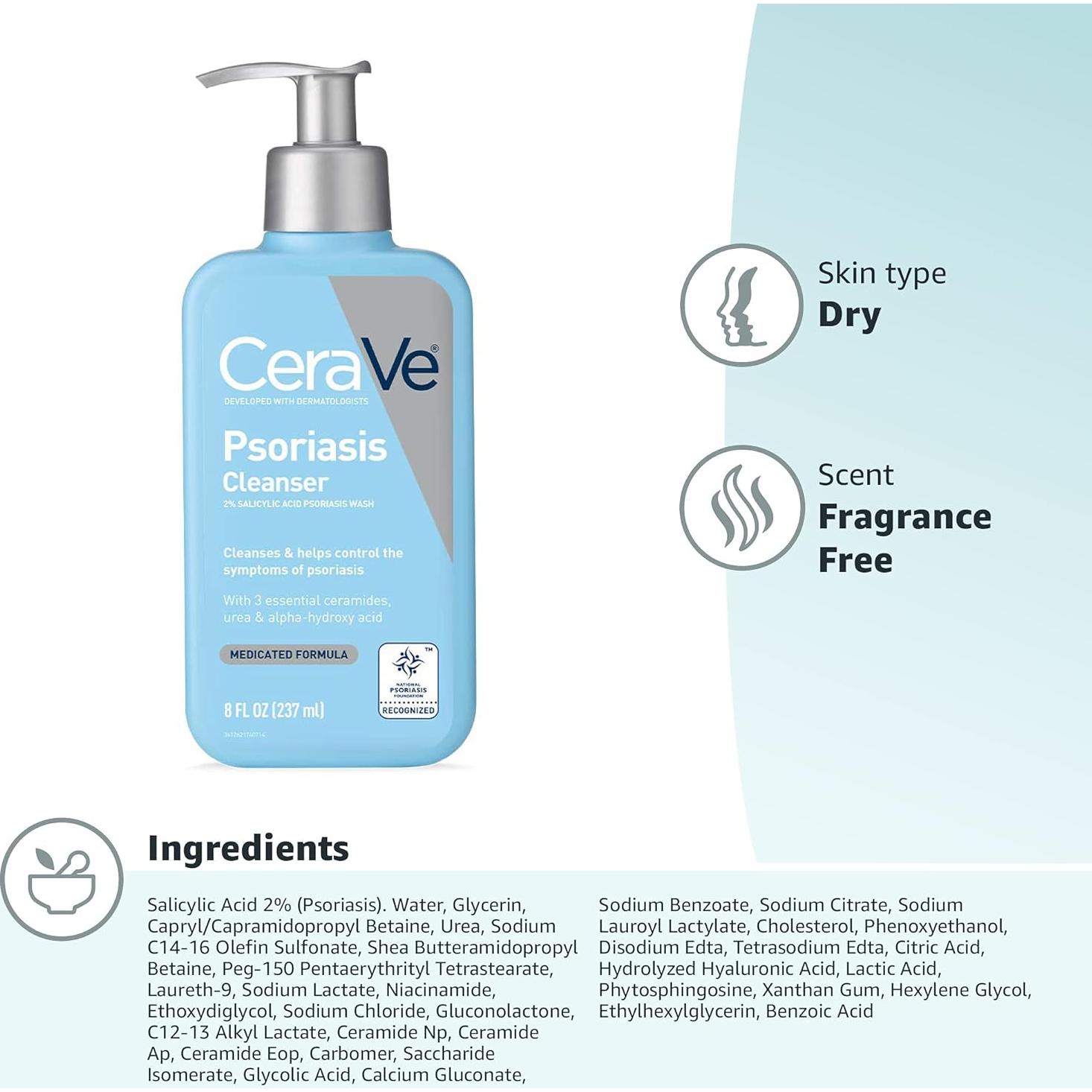 Limpiador CeraVe para Psoriasis 226g - Ácido Salicílico y Láctico