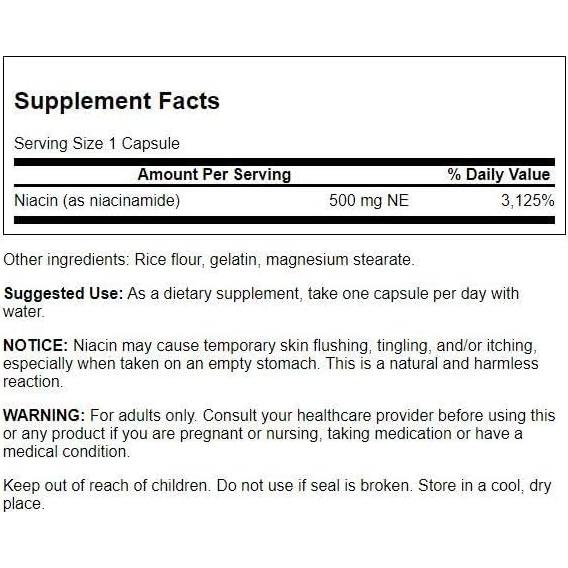Suplemento de Niacinamida Swanson 500 mg 250 Cápsulas
