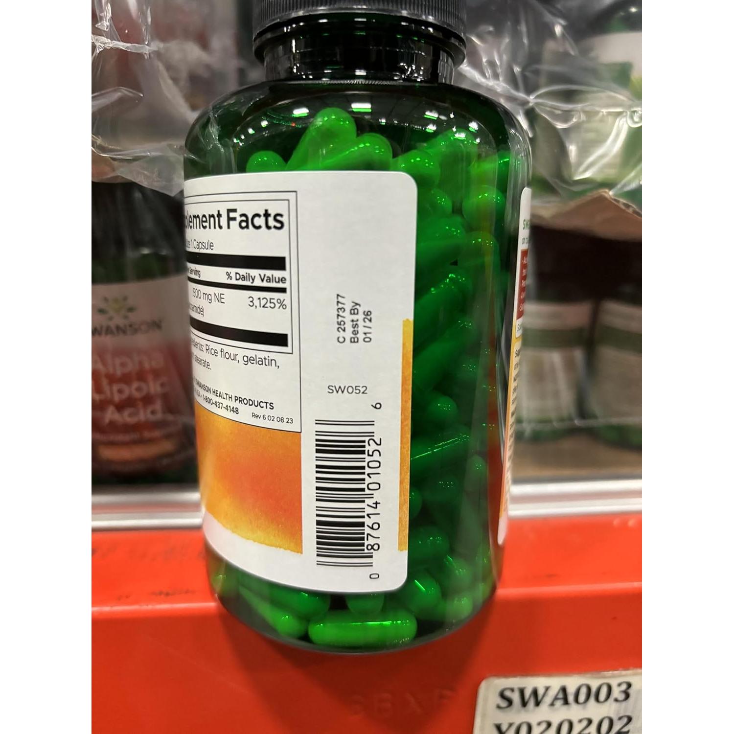 Suplemento de Niacinamida Swanson 500 mg 250 Cápsulas