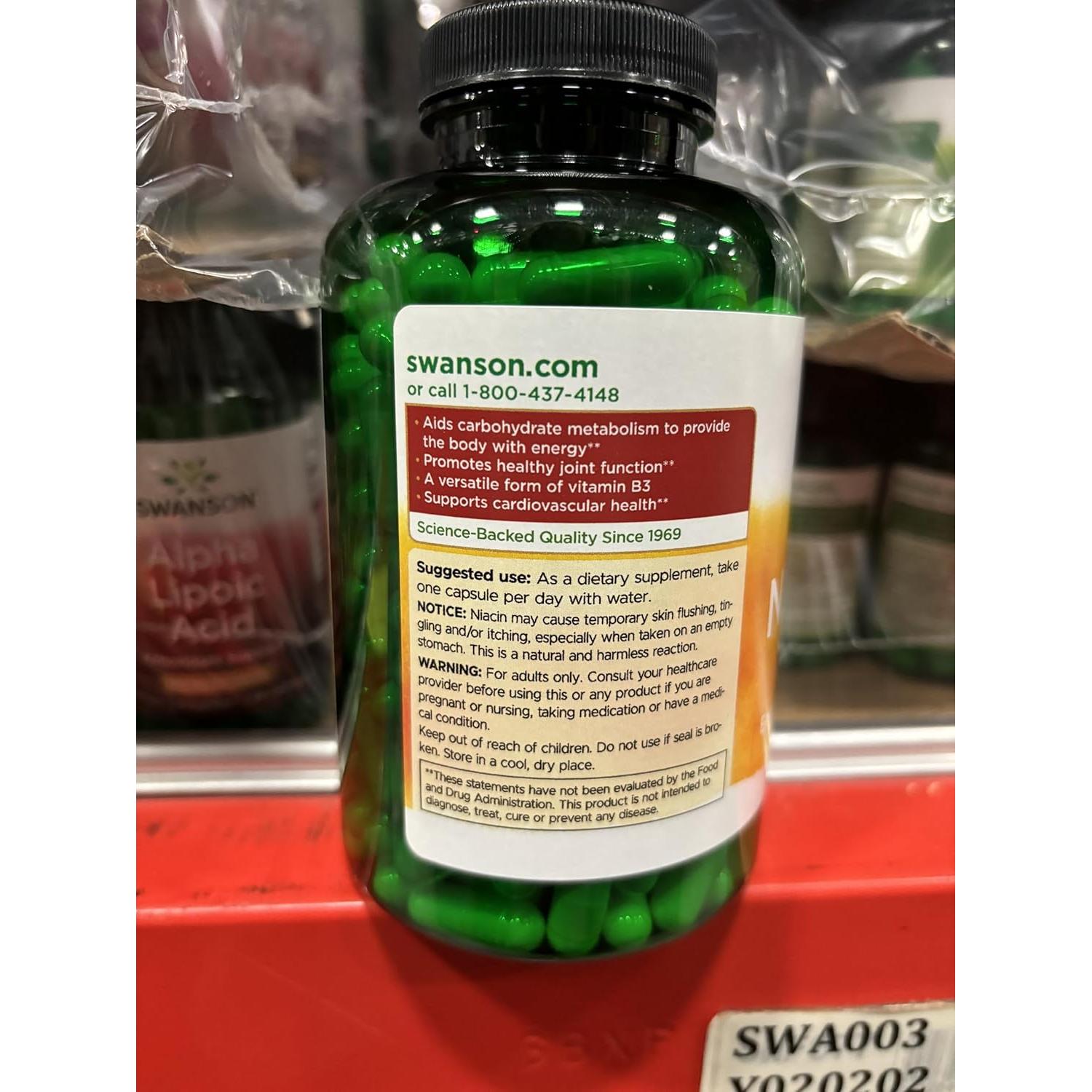 Suplemento de Niacinamida Swanson 500 mg 250 Cápsulas