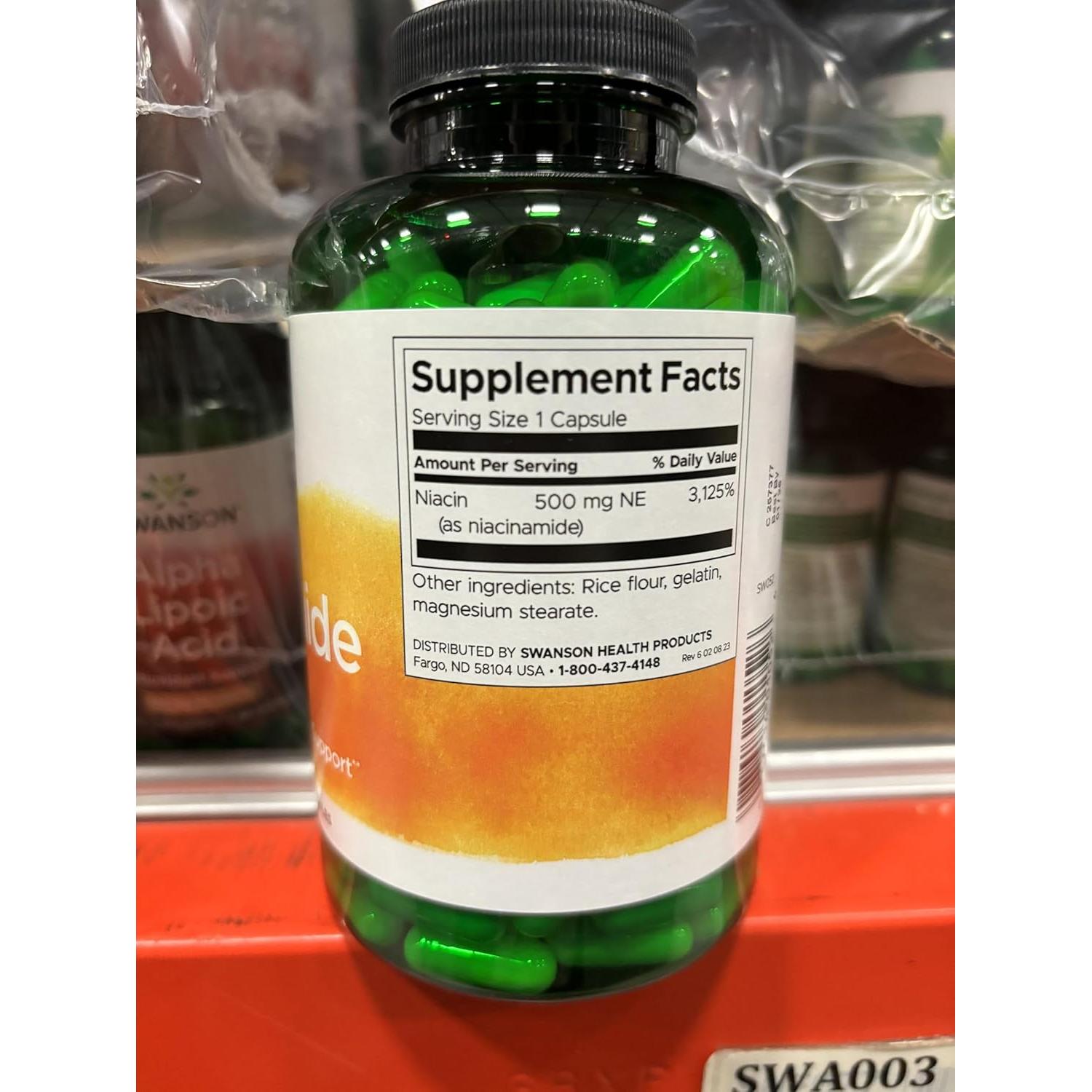 Suplemento de Niacinamida Swanson 500 mg 250 Cápsulas