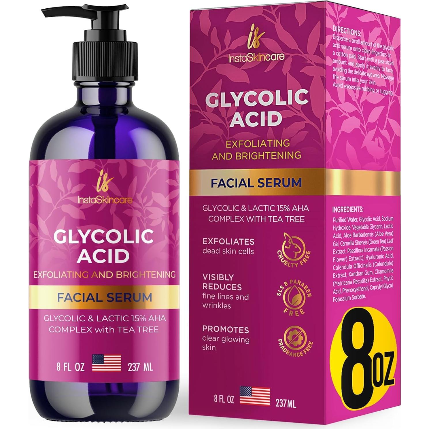 Suero de Ácido Glicólico 15% InstaSkincare 226g - Exfoliación Avanzada