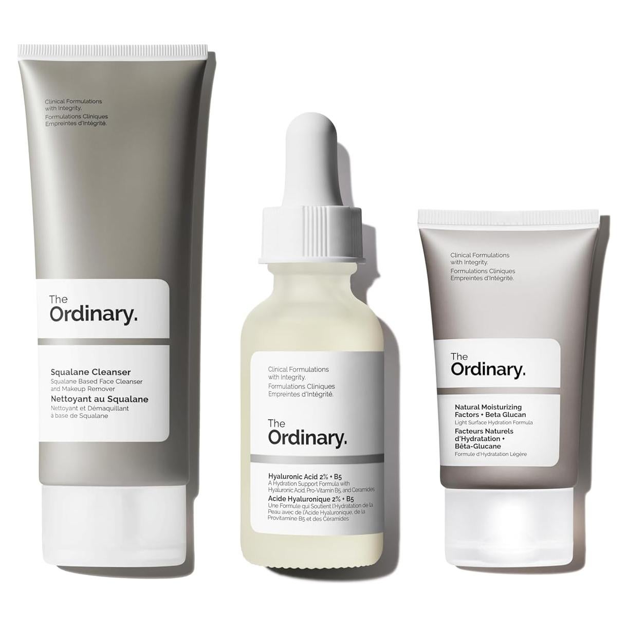 Set de Cuidado de Piel Grasa The Ordinary - Hidratante Ácido Hialurónico 2% 29.57ml, Limpiador Escualano 150ml