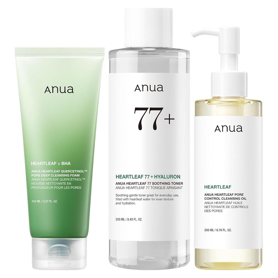 Set de Limpieza Facial Anua: Aceite, Espuma y Tónico Calmante