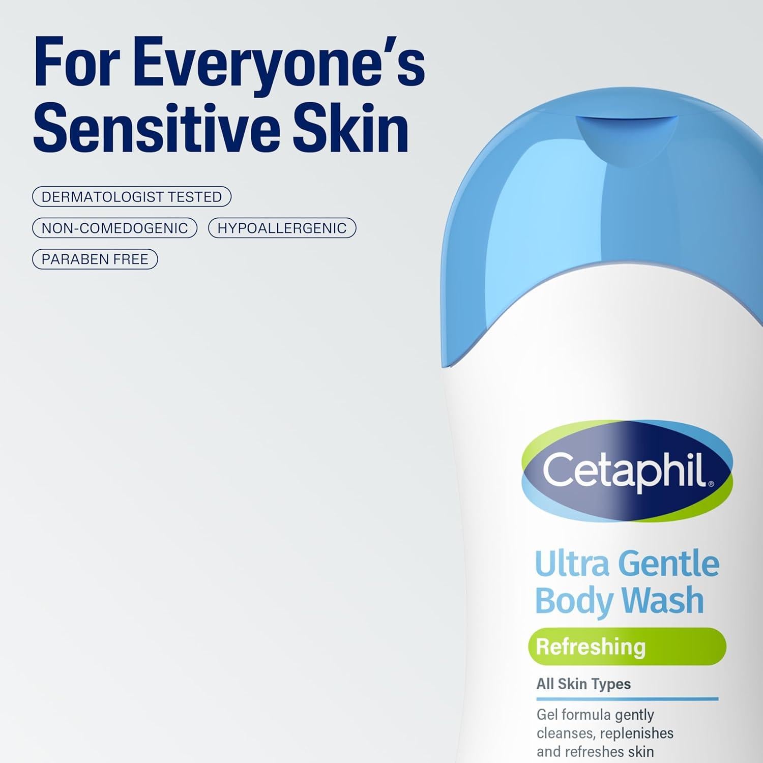 Gel de Baño Cetaphil Ultra Gentle 478ml, Piel Sensible, Hipoalergénico