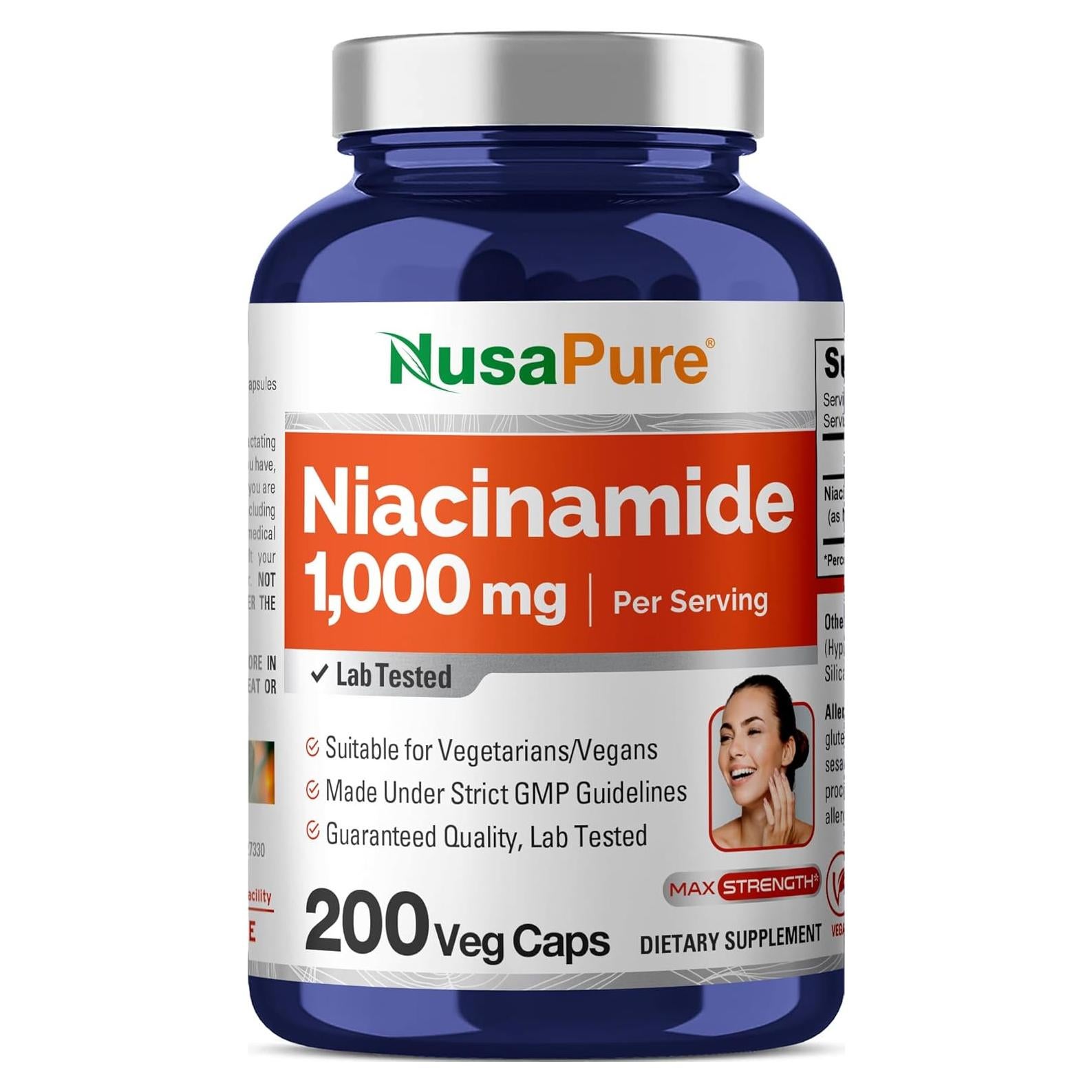 NusaPure Niacinamida 1000mg 200 Cápsulas Veganas Sin OGM