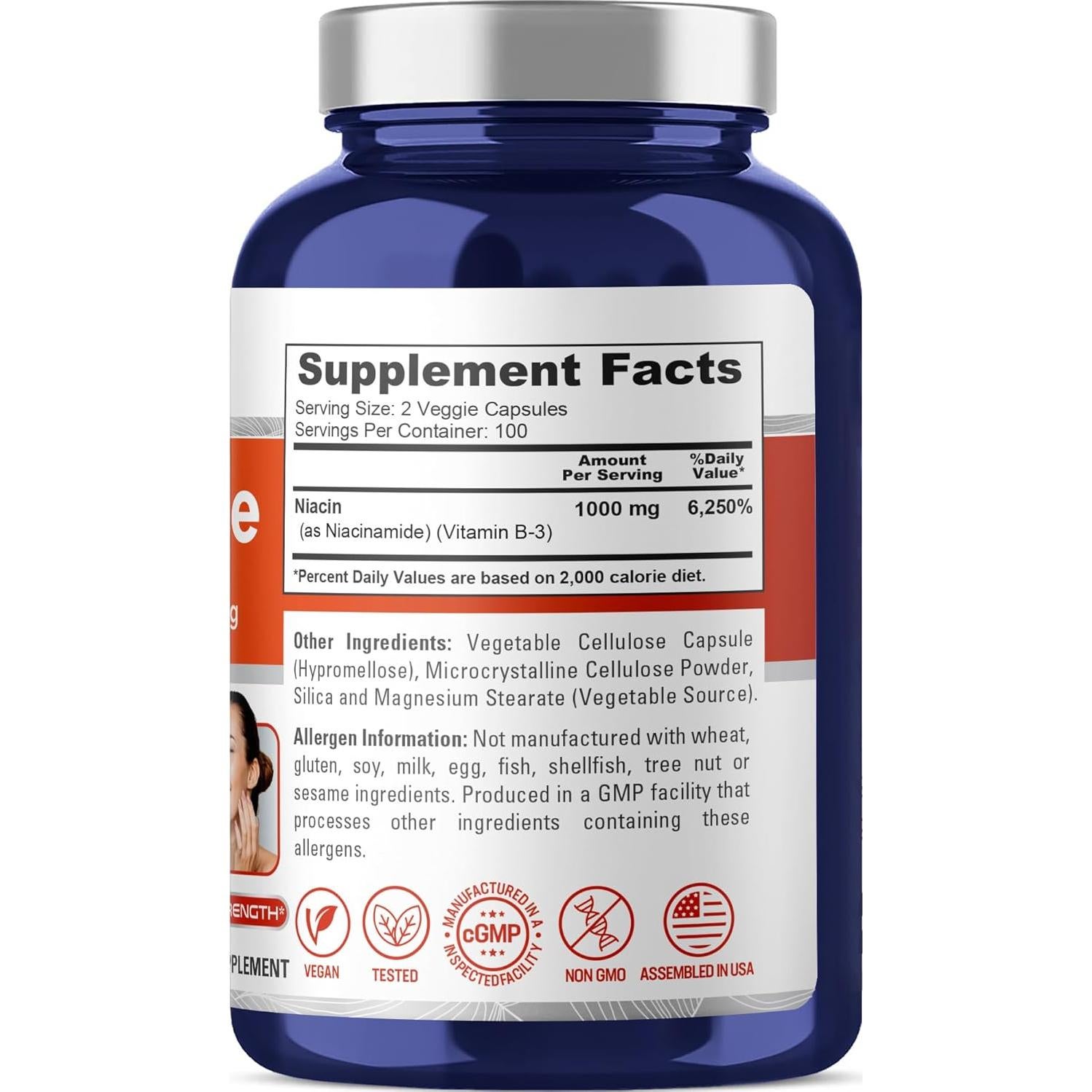 NusaPure Niacinamida 1000mg 200 Cápsulas Veganas Sin OGM