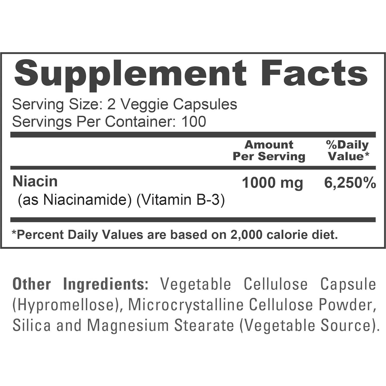 NusaPure Niacinamida 1000mg 200 Cápsulas Veganas Sin OGM