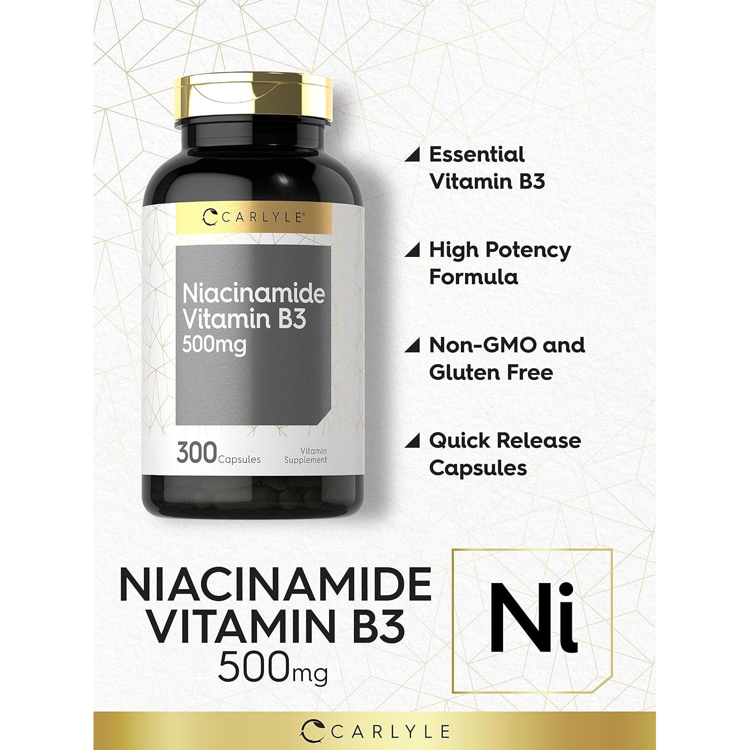 Cápsulas de Niacinamida Carlyle 500mg | Suplemento Sin Gluten