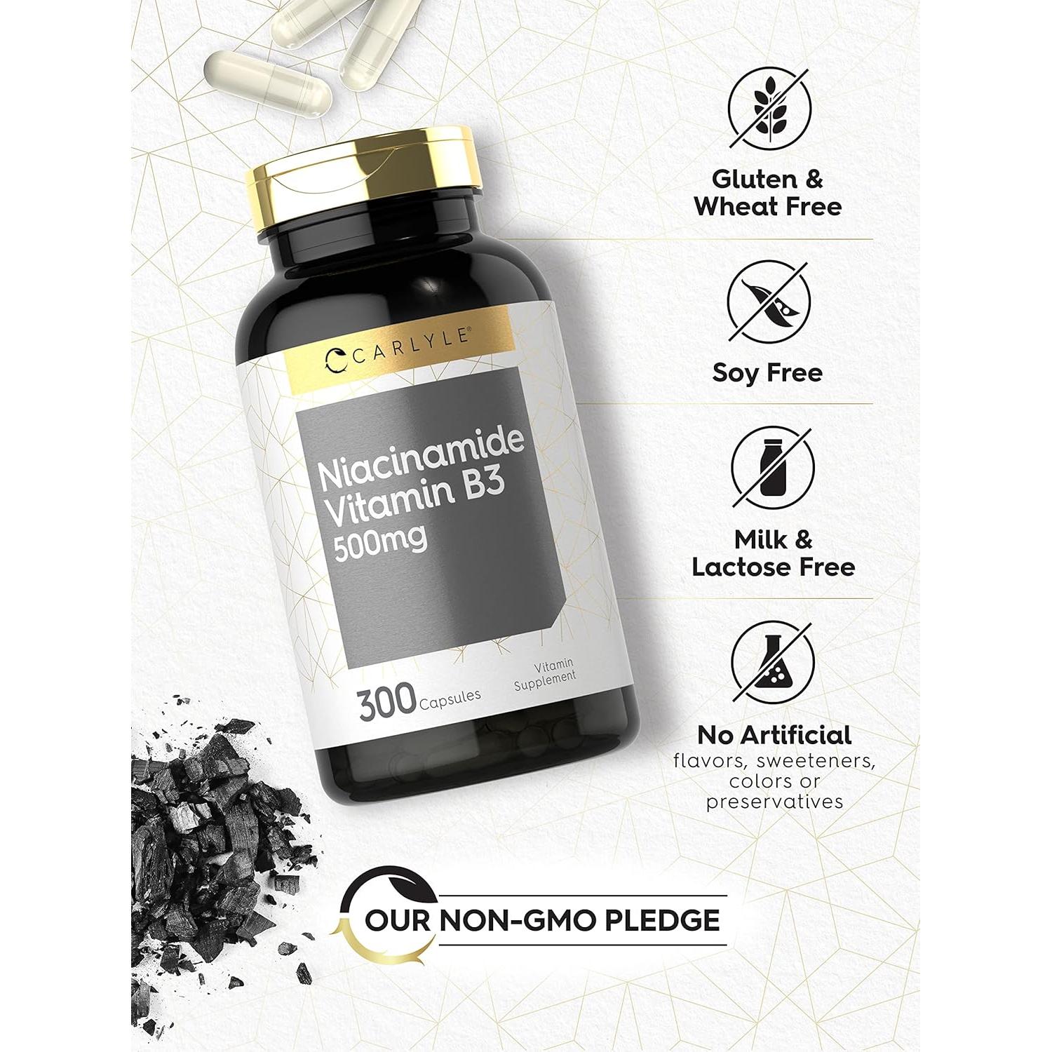 Cápsulas de Niacinamida Carlyle 500mg | Suplemento Sin Gluten